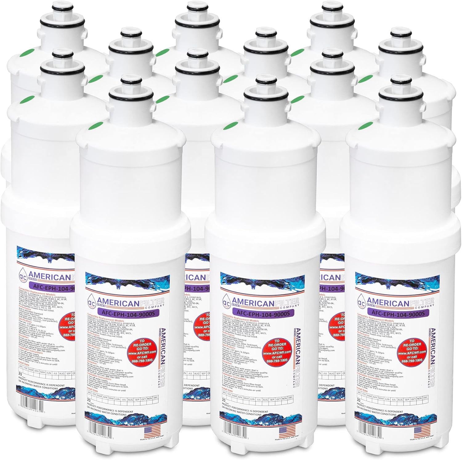 American Filter Company®, water Filters, Model # AFC-EPH-104-9000S, Compatible with EV9617-21 Filters 12-Filters