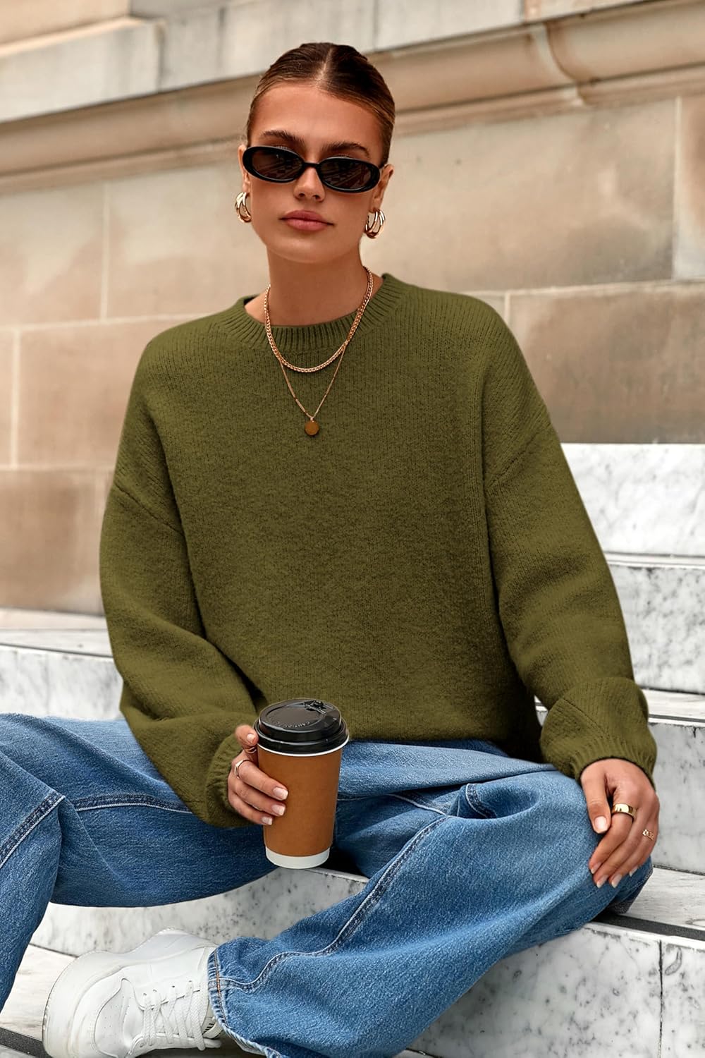 MASCOMODA Long Sleeve Crewneck Pullover Oversized Sweaters for Women Fall 2026 Casual Loose Fuzzy Chunky Knitted Jumper Tops - Image 3