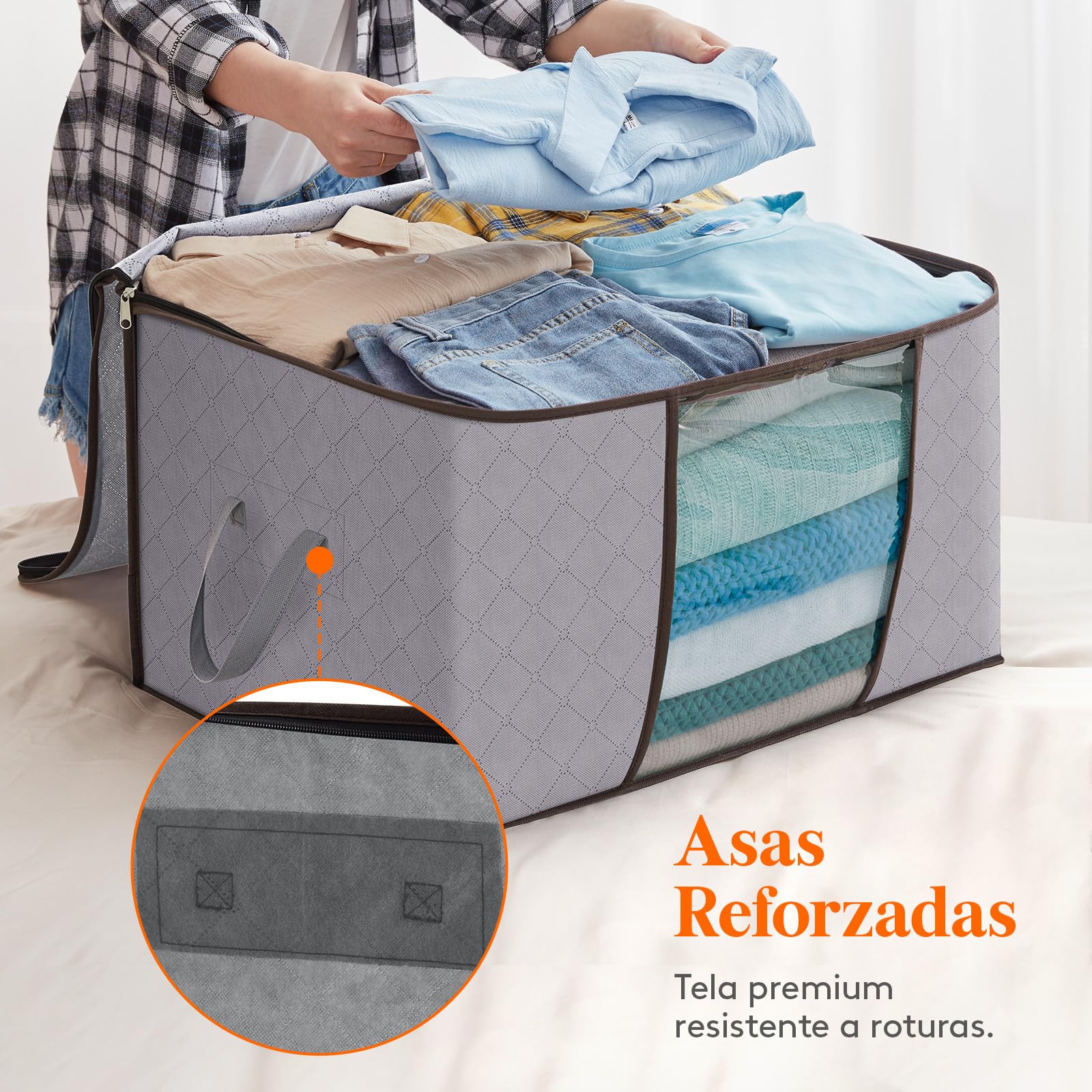 Lifewit 4 Piezas 120L Cajas Almacenaje de Gran Capacidad, Cajas Mudanza Plegable, Bolsas para Guardar Ropa, Bolsas Almacenaje Ropa, Organizador Armario Para Ropa, Mantas, Edredones, Gris Claro