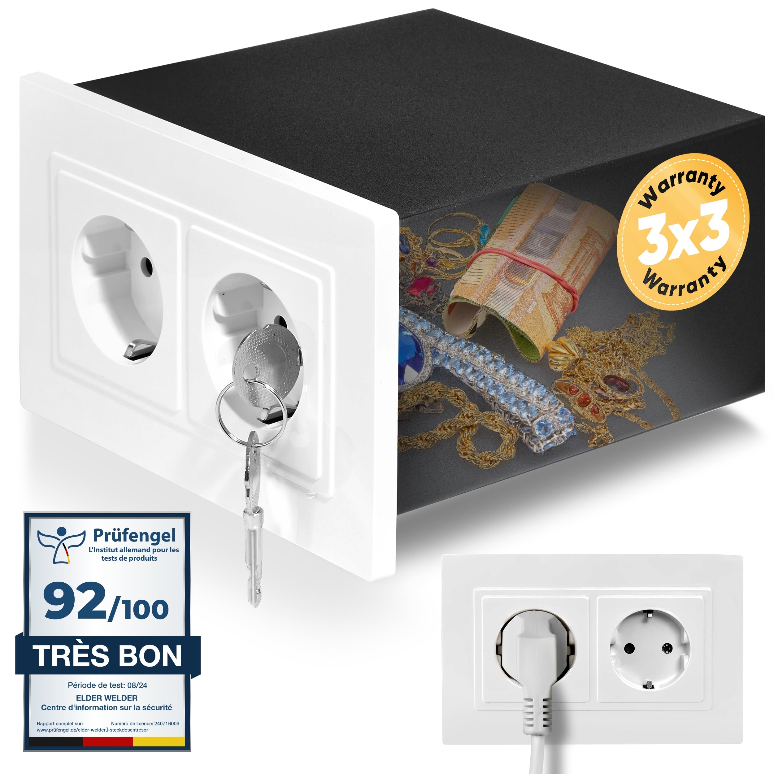 Elder Welder® Coffre Fort Secret | Maintenant avec la fonction de Fausse Prise | Petit Coffre-Fort Discret avec Clé | Mini Cache Mural Secret