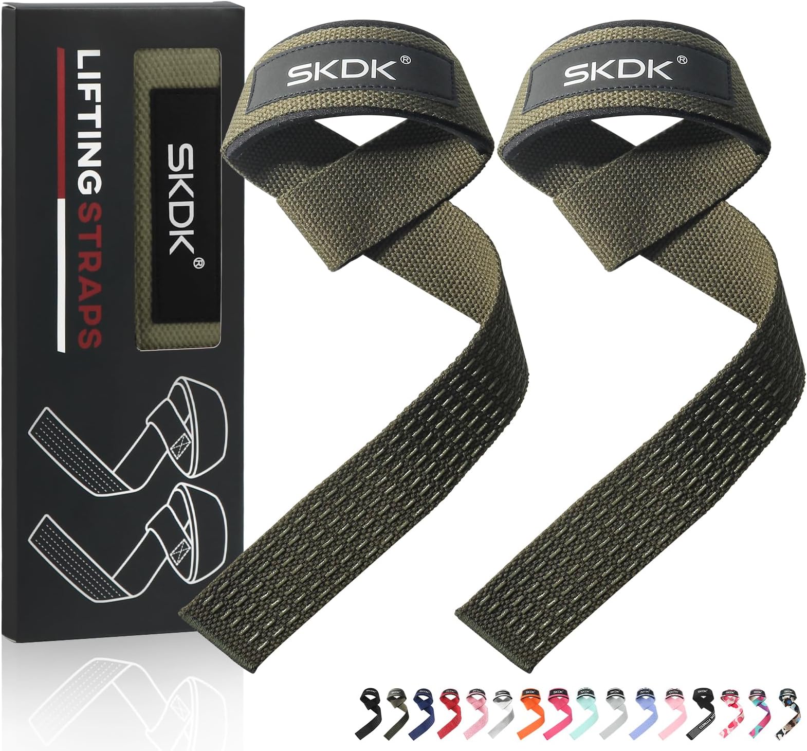 GOUNOD Cotton Hard Pull Wrist Lifting Straps Grips Band-Deadlift Straps with Neoprene Cushioned Wrist Padded and Anti-Skid Silicone - for Weightlifting, Bodybuilding, Xfit, Strength Training (ArmyGreen)