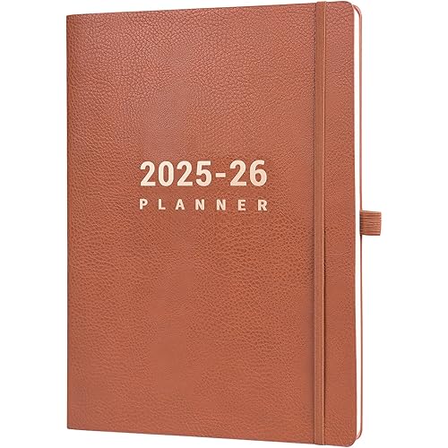 2025-2026 Planner - July 2025 - June 2026, Planner 2025-2026 Daily Weekly and Monthly, 8.5" x 11", Pen Holder, Calendar Stickers, Pocket, 25 Notes Pages, Faux Leather Cover, A4 Premium Paper - Brown