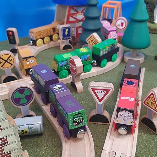 Miniatura 5 de 15 piezas – Señales de tráfico de madera para niños – Señales de calle Zany para alfombras de juego, trenes de juguete y autos – Señales de calle de