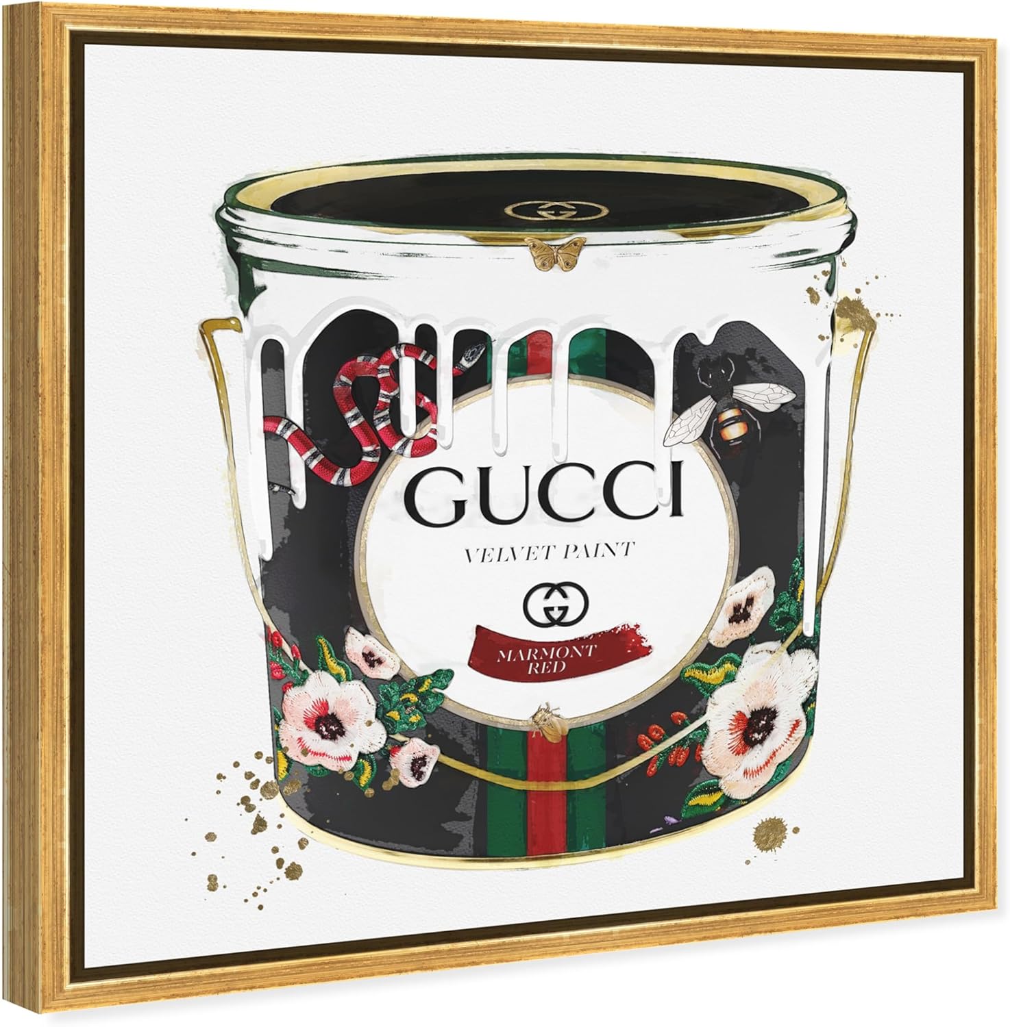 The Oliver Gal Artist Co. Fashion and Glam Framed Wall Art Canvas Prints 'Velvet Marmont Paint Cans Home Décor, 16 in x 16 in, Black, Gold