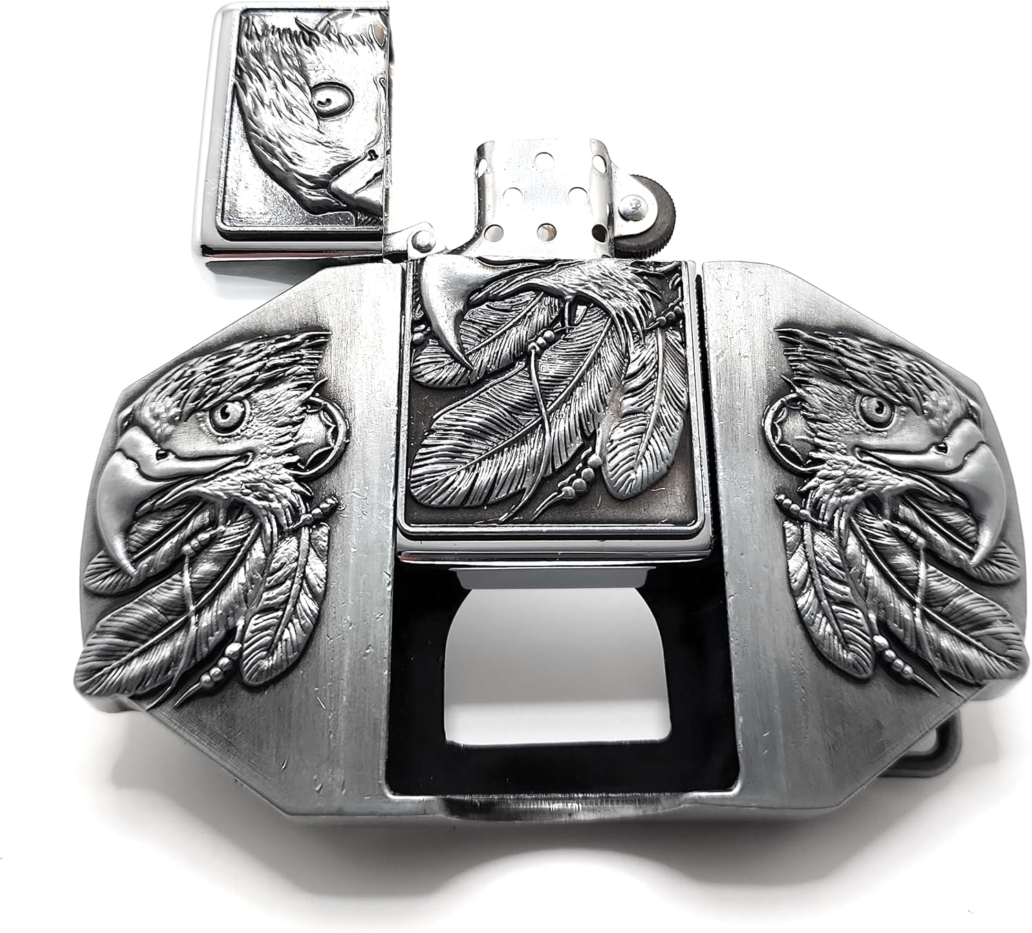 Triple Eagles Silver Lighter Belt Buckle/Flip Style Lighter Holder Buckle