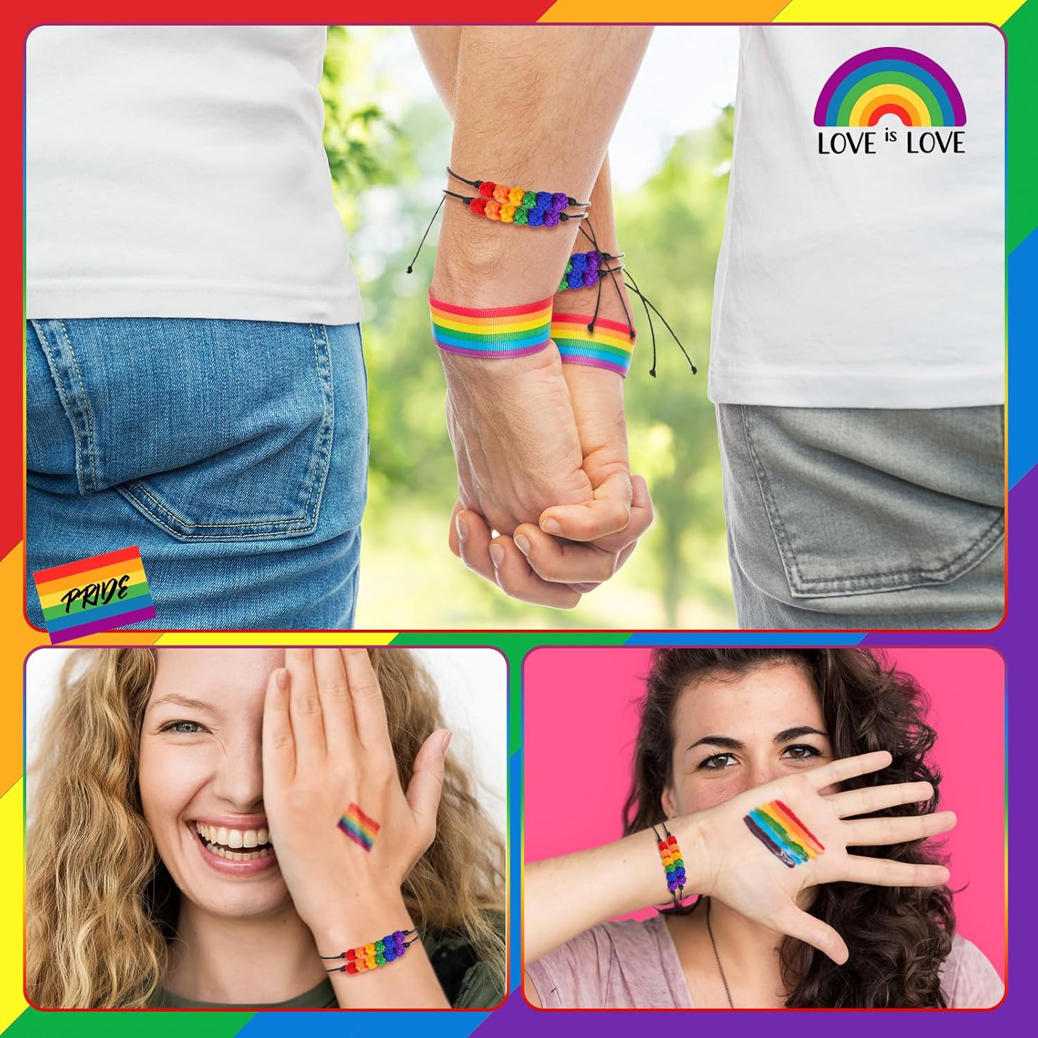 Kigeli 60 Pcs LGBT Rainbow Bracelets Gay Pride Beaded Bracelet with 30 Cards Adjustable Lesbian Bracelet Jewelry Gay Pride (Chic)