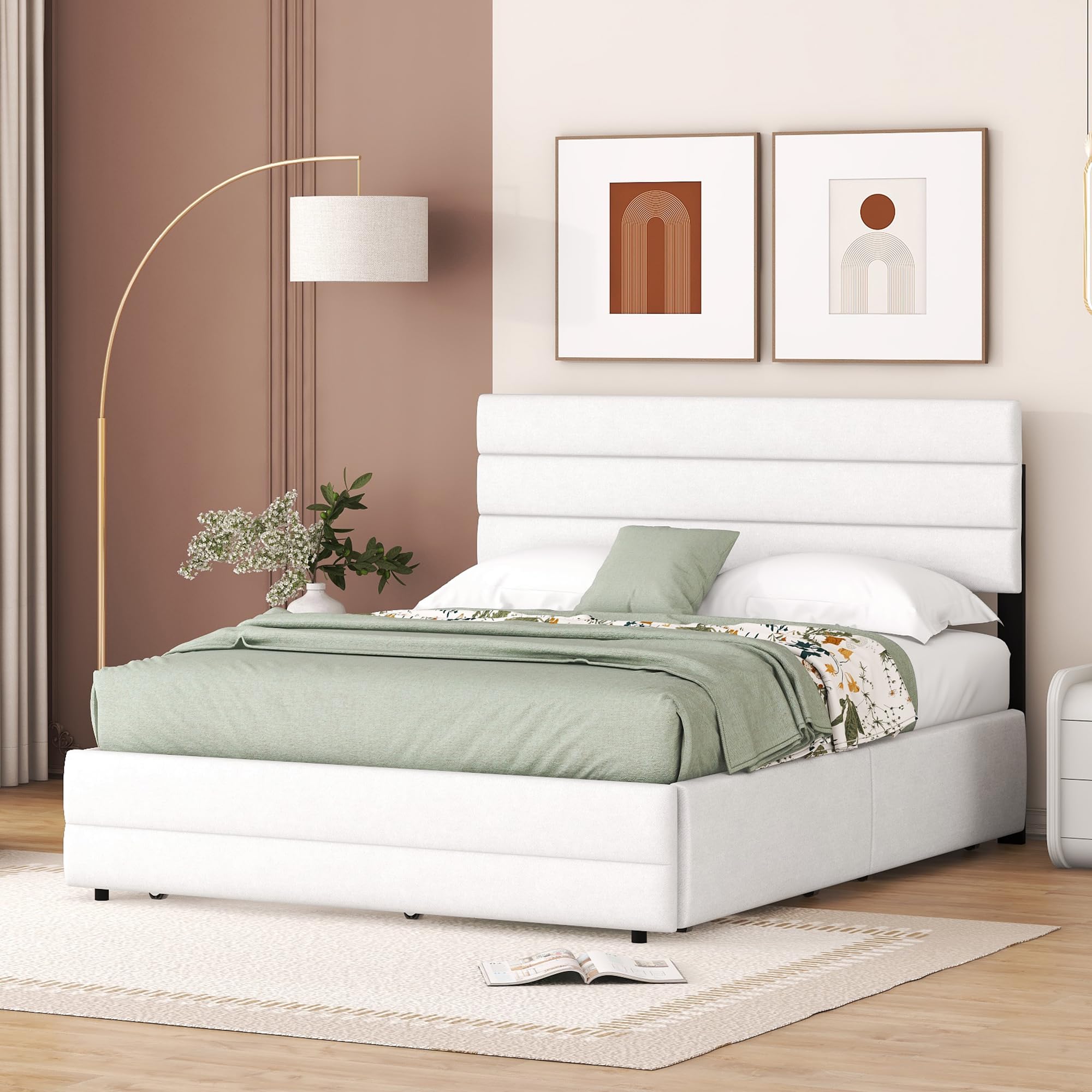 Idemon - Cama de plataforma con cajón de 140 x 200, adecuada para 2 personas, con 2 cajones (blanco)