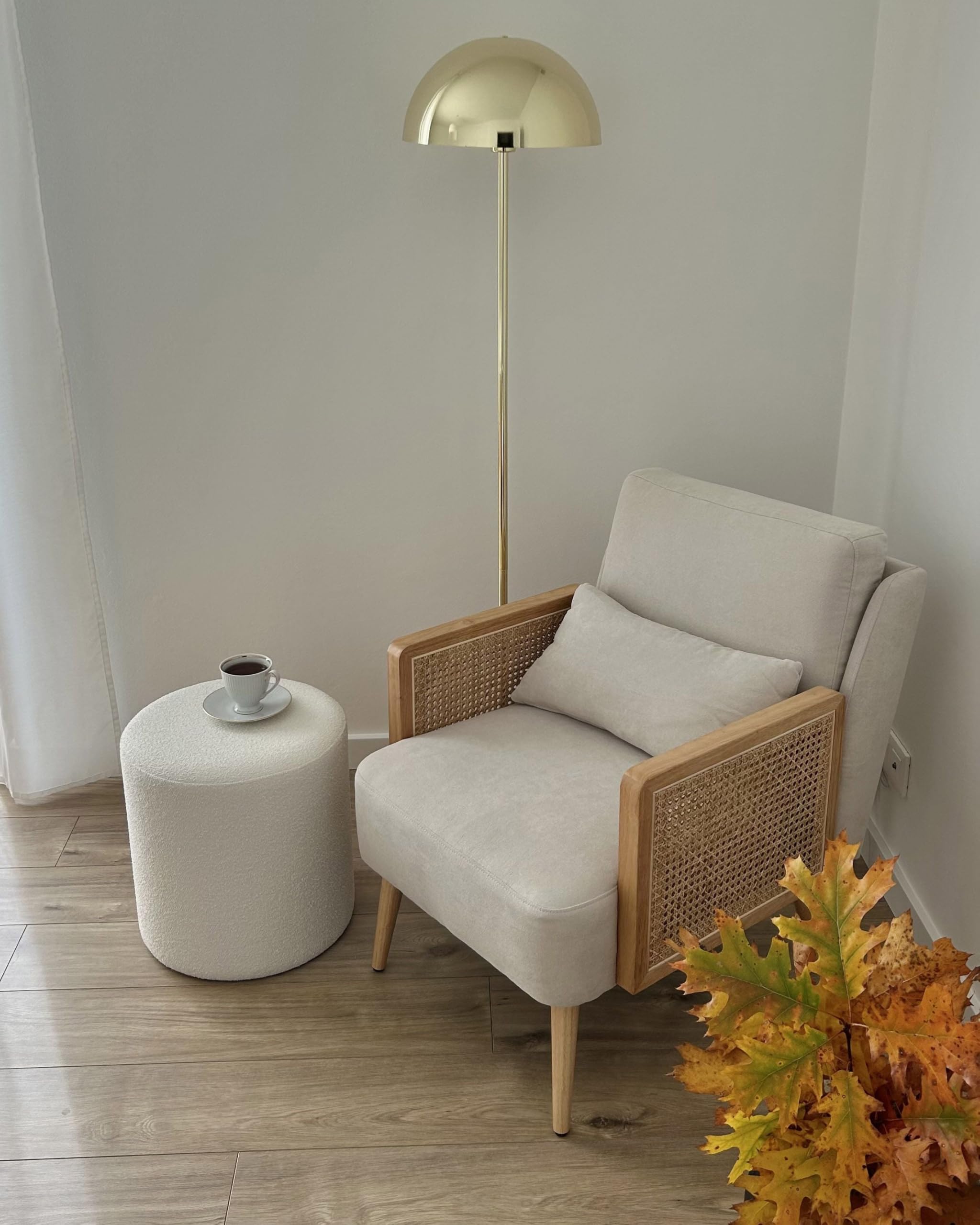 Beliani Pouf Hocker Stoffbezug Bouclé weiß rund 39cm Polsterhocker 41cm hoch modern Moab
