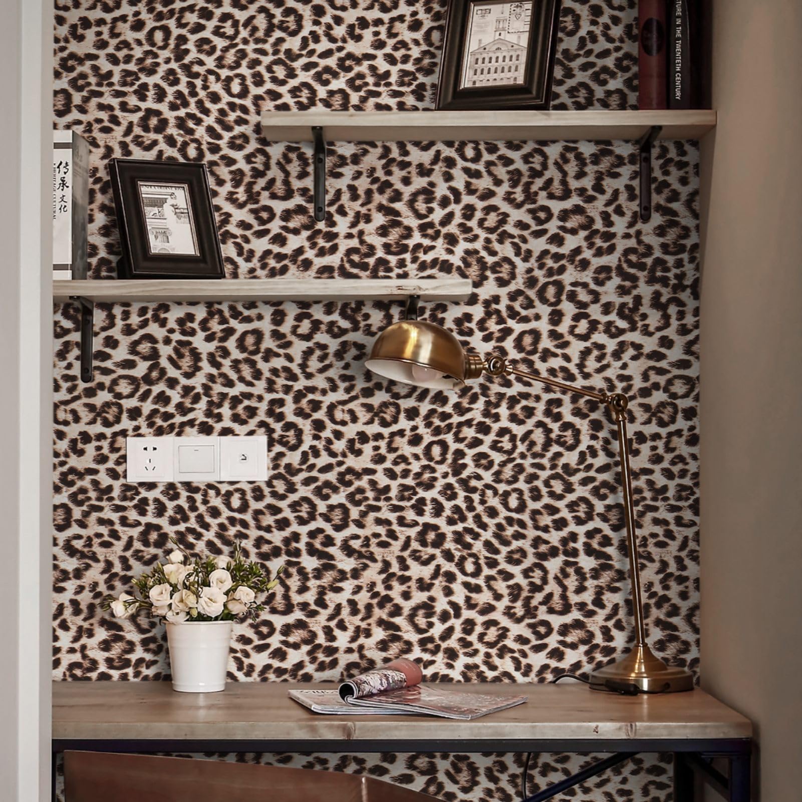 Simon&Siff Leopard Print Peel And Stick Wallpaper – 17.3" X 60", Pink/Black, Removable & Waterproof