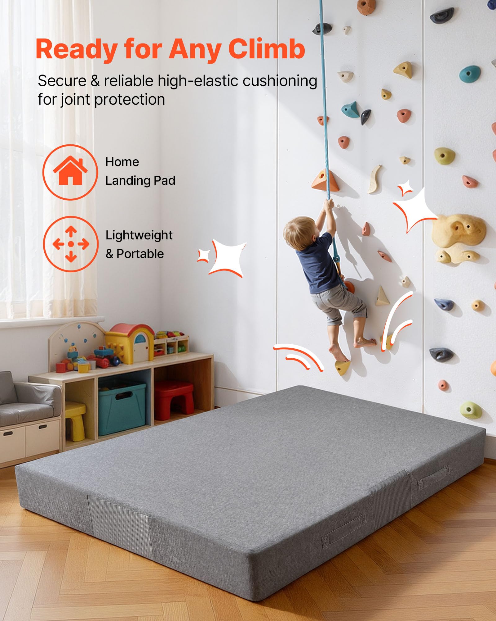 VEVOR Almohadilla de Choque para Niños 1800 x 1210 mm, Crash Pad Sensorial Infantil Impermeable, Antideslizante con Espuma de Alta Densidad, Funda Lavable, para Gimnasia Interior, Sala de Estar, Bebé