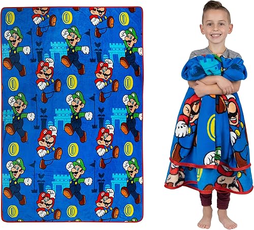 Franco - Manta de felpa supersuave para niños, 62 x 90 pulgadas, Super Mario, AB0518 Mario,Hello Kitty,Multicolor,Patrulla Can,Space Jam 2 un nuevo