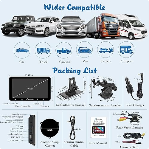 Miniatura 8 de Carpuride W708 Pro con transmisión inalámbrica Bluetooth Carplay portátil y auto Andorid, pantalla táctil 1080P de 7 pulgadas, enlace