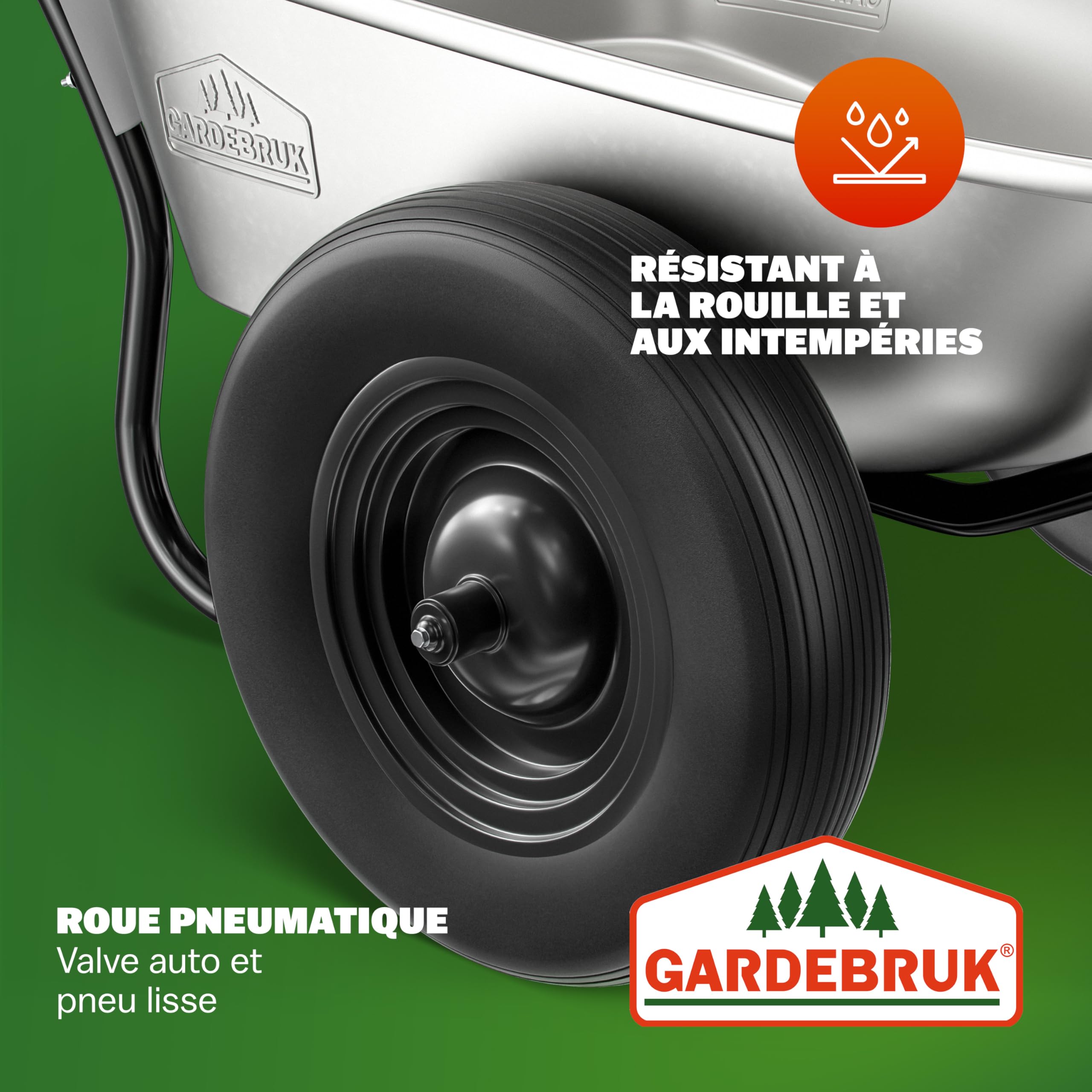 GARDEBRUK® Brouette 2 Roues 150 kg 100 L Jante Acier Roue Gonflable Jardin Jardinage Chantier Chariot de Transport