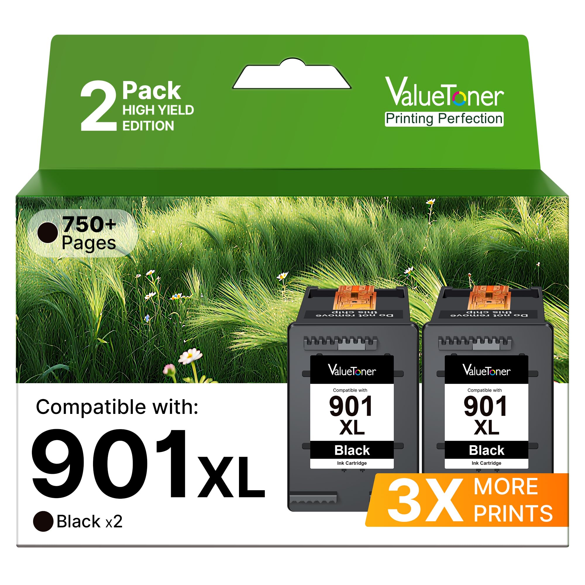 901XL Black Ink Cartridge | Replacement for HP 901 Ink Cartridges HP901 901XL Cartridge Black | Use for HP Officejet 4500 J4524 J4540 J4550 J4580 J4624 J4640 J4680 G510g Printer High Yield (2 Black)