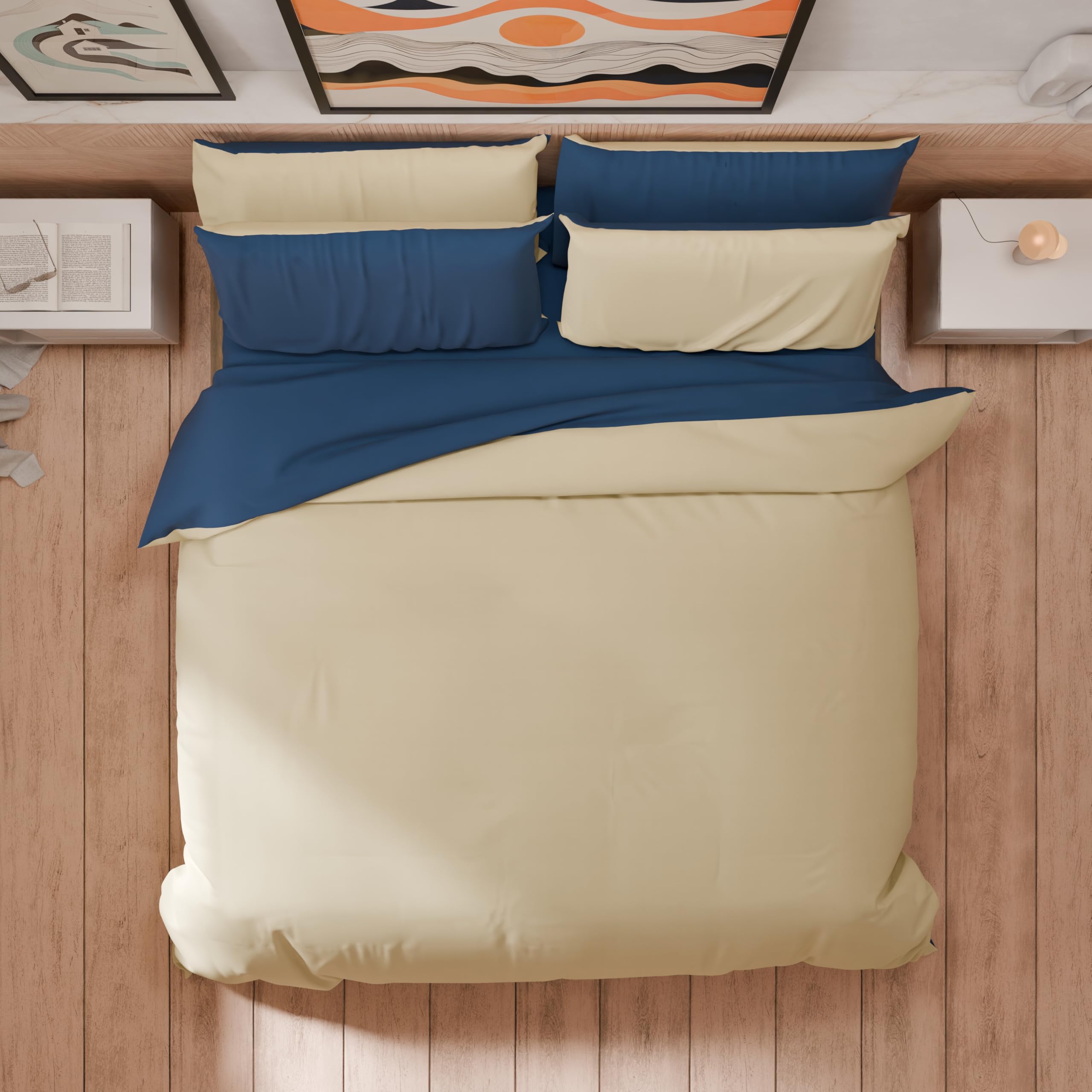 PETTI Artigiani Italiani - Double Duvet Cover, Duvet Cover and Pillowcases in Microfiber, Bicolor Night Blue/Taupe, 100% Made in Italy - Image 2