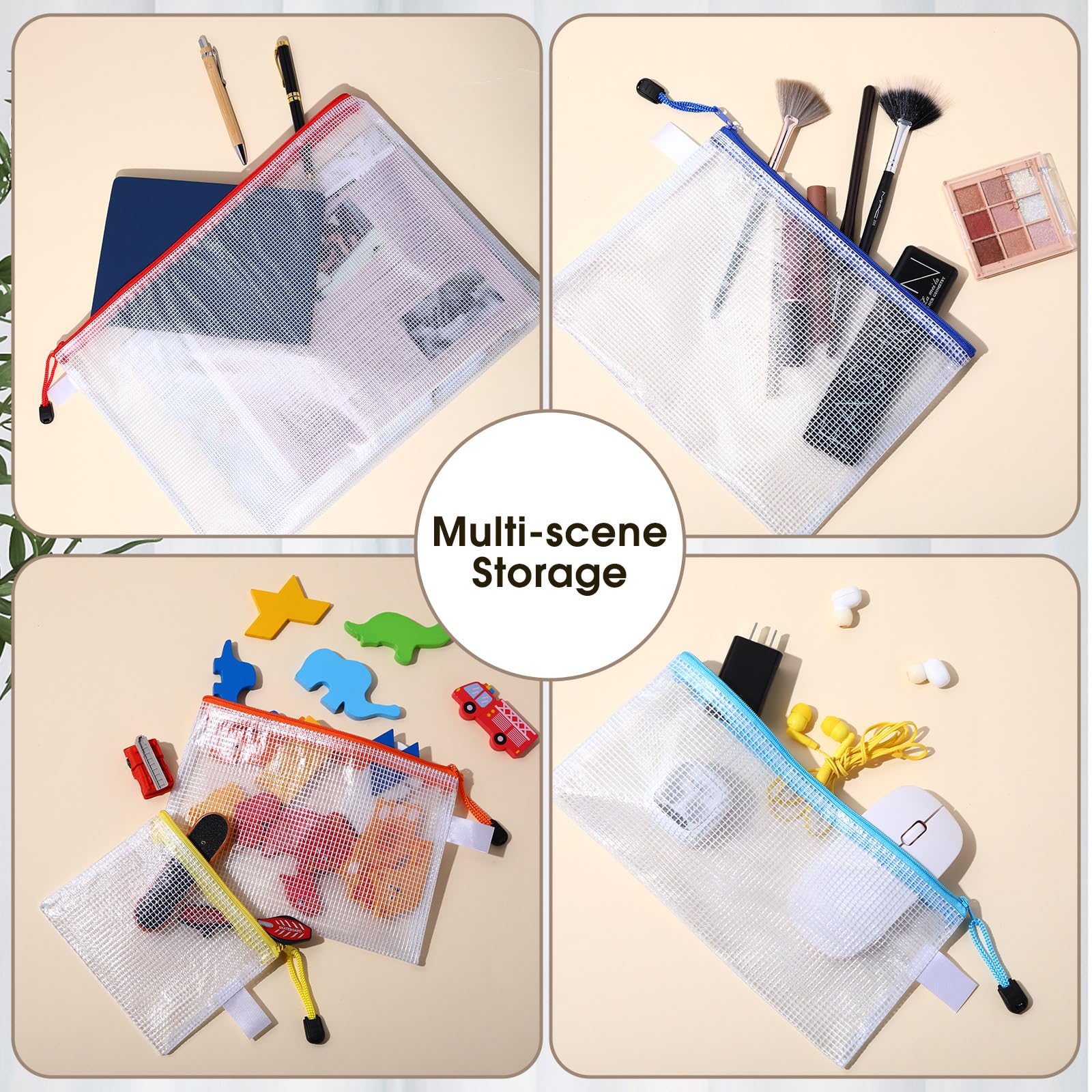 Kisston 150 sacchetti in rete con cerniera, 8 dimensioni in plastica, impermeabili, per organizzazione, multiuso, per viaggi, ufficio, giochi da tavolo