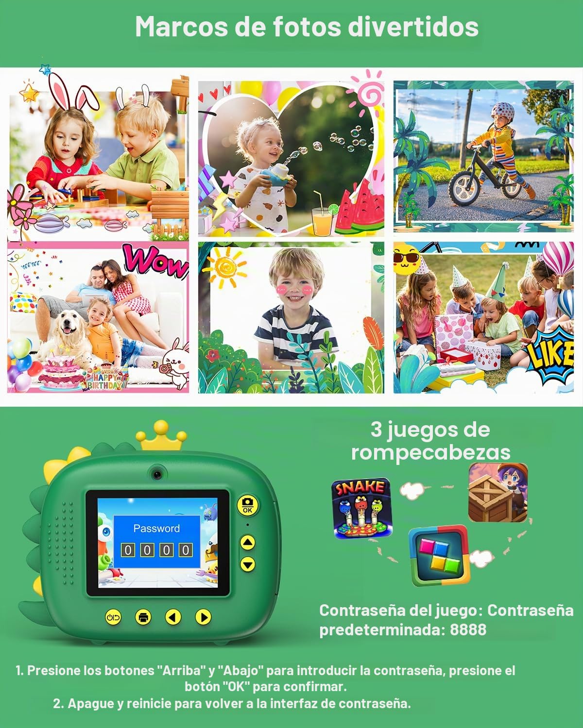 Hangrui Camara Fotos Infantil Instantanea, 2.4" HD 1080P Cámara Instantánea para Niños, Camara Instanea Infantil con Tarjeta de 32G,Papel de Impresión y Bolígrafos de Colores, Regalos Juguete
