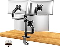 Vista 13 de Soporte de escritorio para tres monitores, soporta pantallas de hasta 40 pulgadas y 25 libras, soporte de escritorio totalmente ajustable para 3