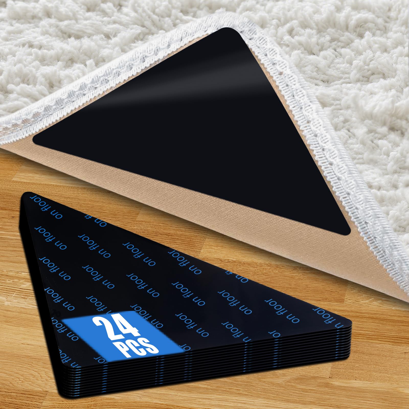 24Pcs Rug Gripper, Adhesive Rug Tape for Carpet, Strong Hold Carpet Tape for Area Rugs, Rug Tape for Tile & Hardwood, Black