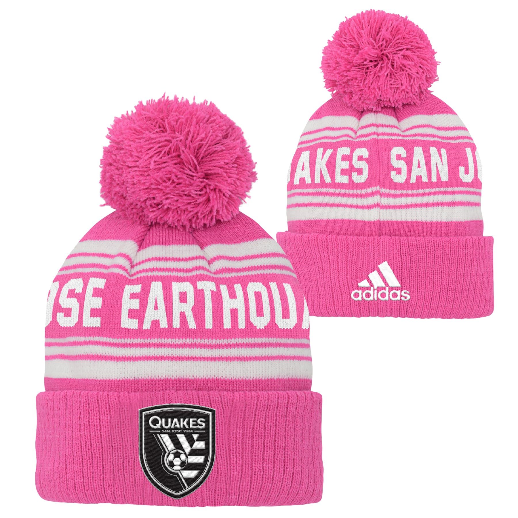 adidas MLS Youth Girls San Jose Earthquakes Jacquard Cuff Hat w/Pom, One Size