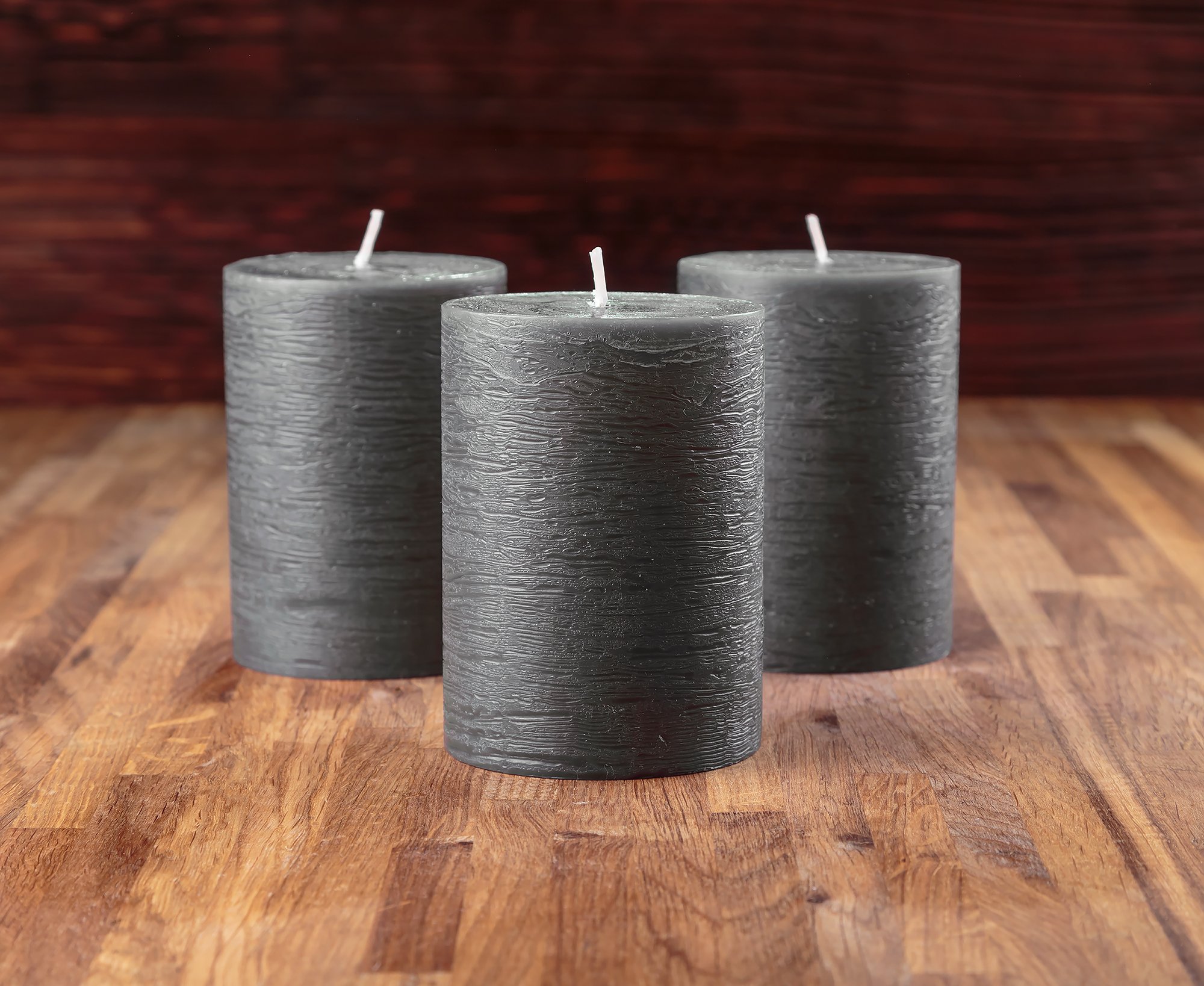 Melt Candle Company Set di 3 Grigio Scuro, 7,5 x 10 cm Candele a colonnasenza Profumo per Matrimoni ristoranti Decorazione Terme chiese stoppini in Cotone Senza Fumo