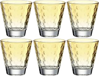 Leonardo Optic 025897 - Juego de 6 vasos de agua aptos para lavavajillas, vasos de cristal de colores, juego de bebidas, 215 ml, color amarillo