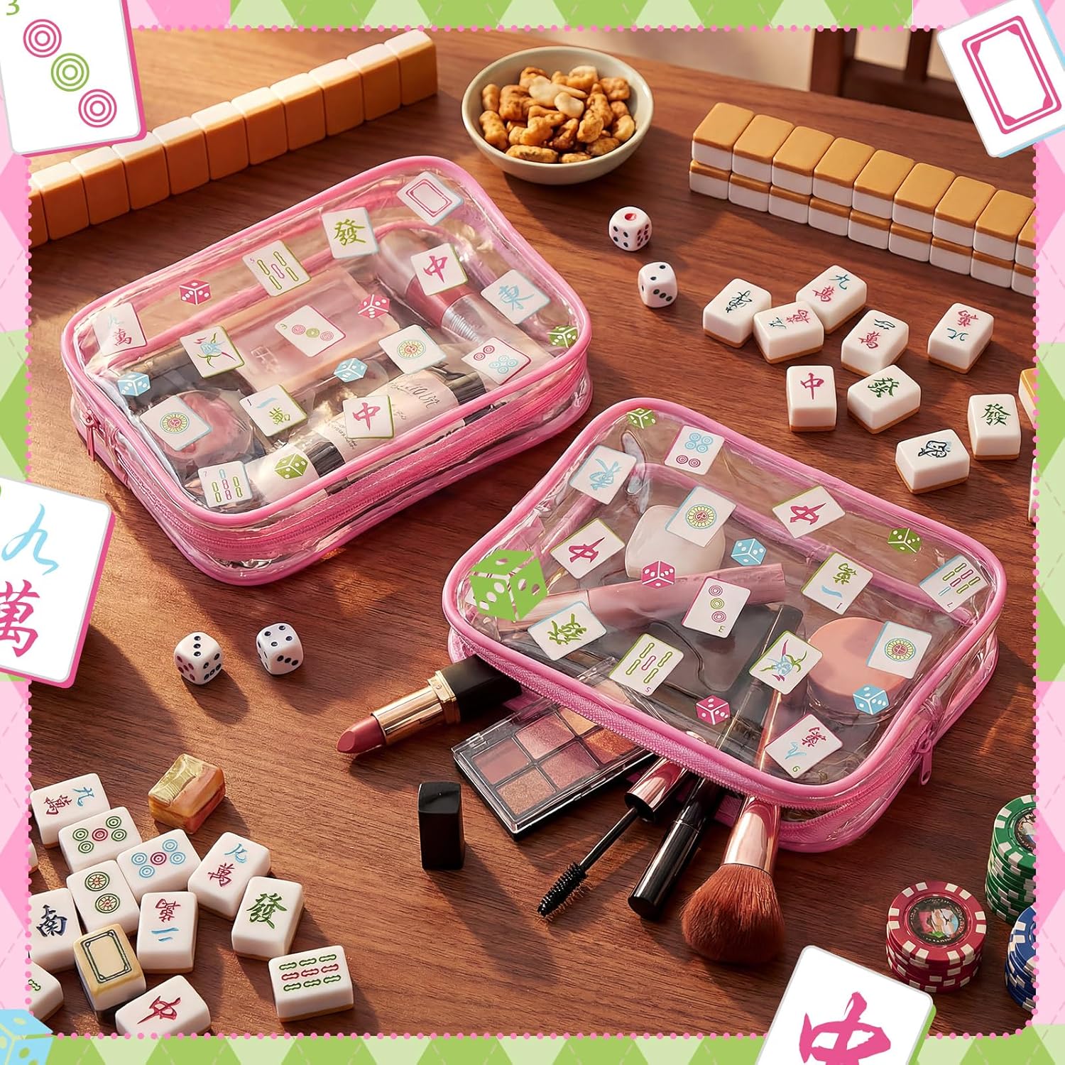 12 Pcs Mahjong Gifts for Women Makeup Bag Mahjong Gift Bags Mah Jong PVC Clear Travel Pouch Organizer Portable for Mah Jong Game Night Mahjong-Loving Girls Family Play Day Party Favor - Image 7