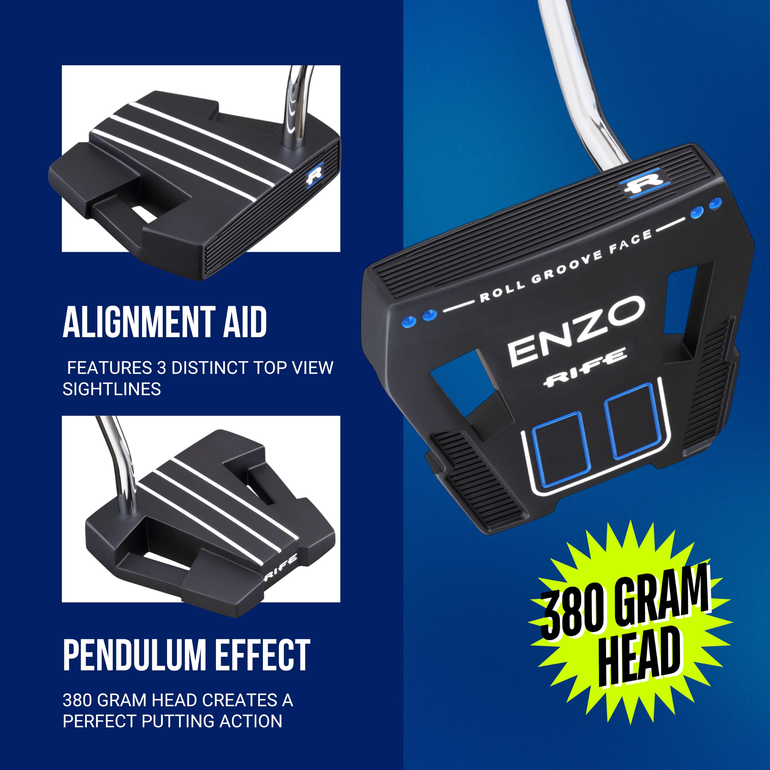 Rife ENZO Putter - Putter extralargo de 38 pulgadas de longitud total con agarre extra largo para putter de golf