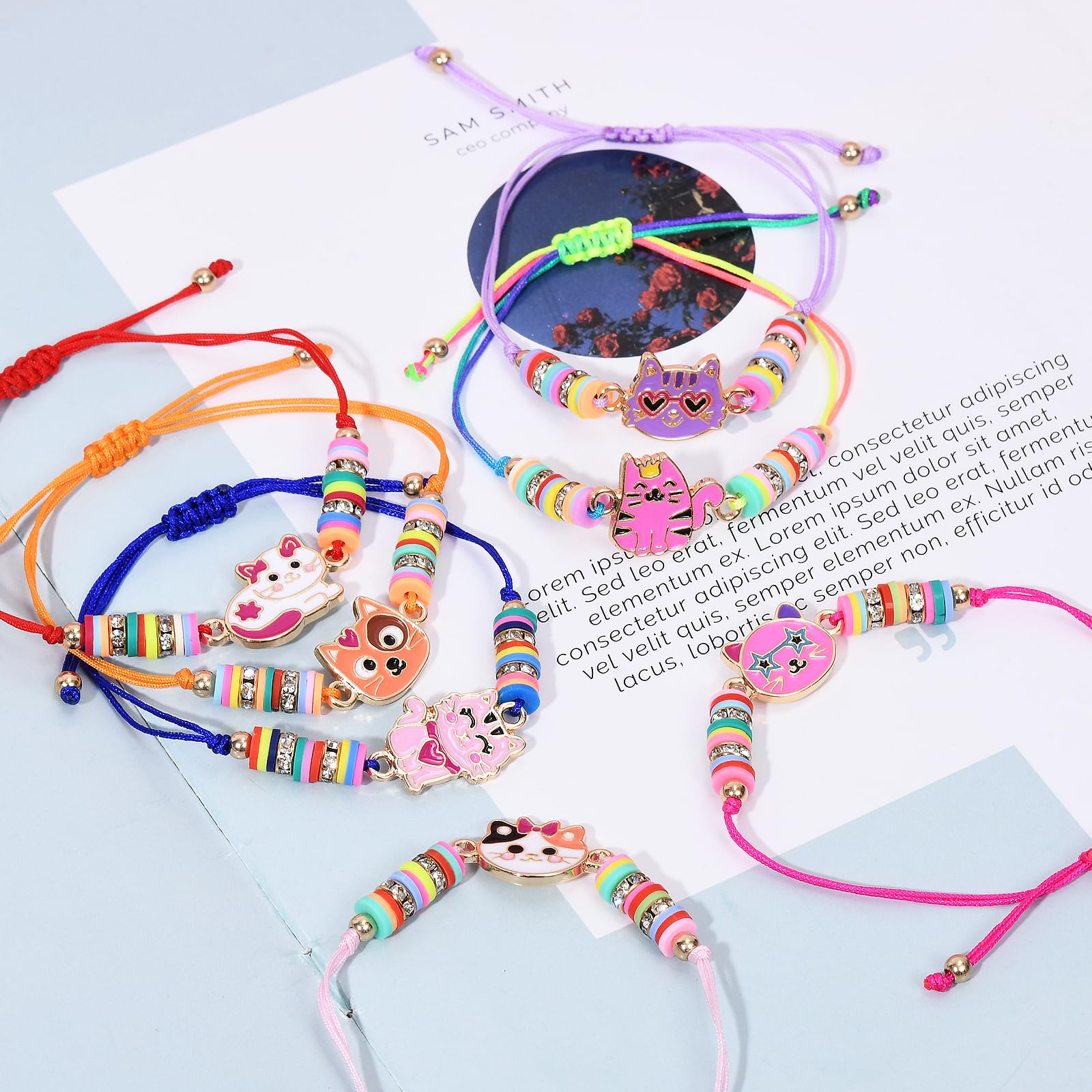 Toyssa 12 Pièces Bracelet Enfant Fille, Bracelet Amitié Tissé Réglable (Chat)