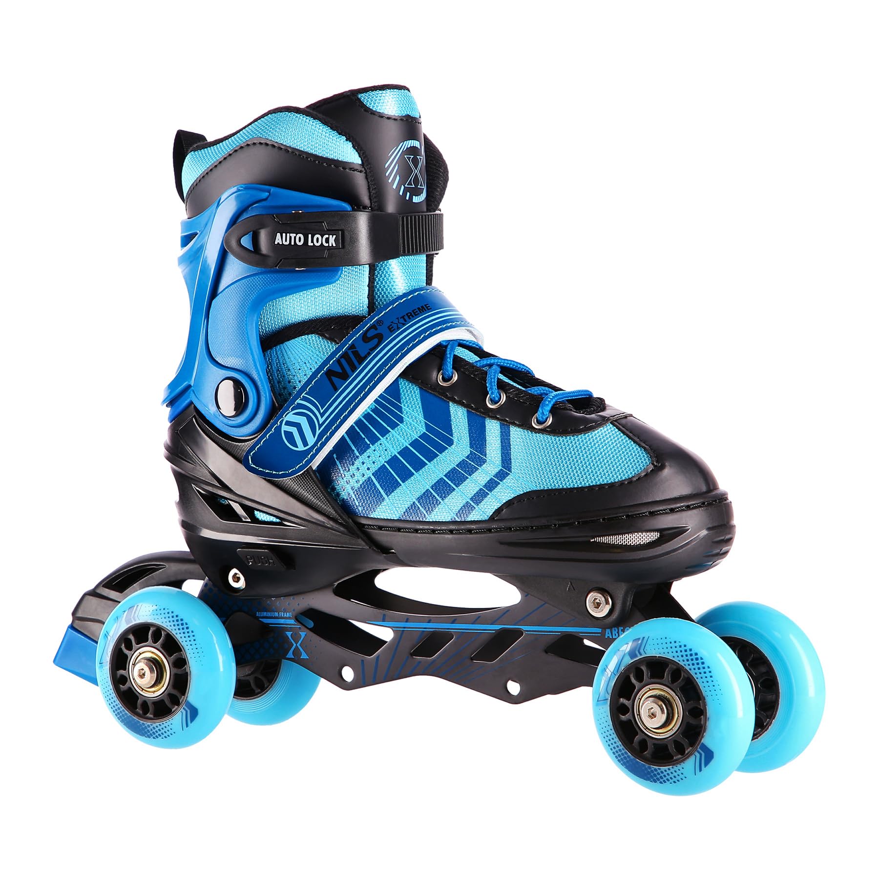 Nils Extreme Devin 4in1 Eishockeyschlitter, Farbe:Schwarz/Blau, Größe:L (39-43)