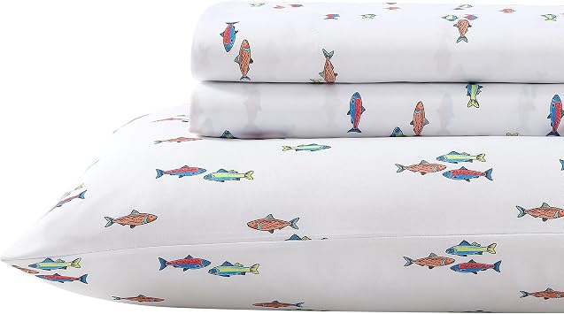 Eddie Bauer Kids - Twin Sheet Set, Ultra-Soft Microfiber Bedding with Fully Elastic Fitted Sheet, Kids Bed Set with Pillowcase, Easy Care Bedding Fish Lake