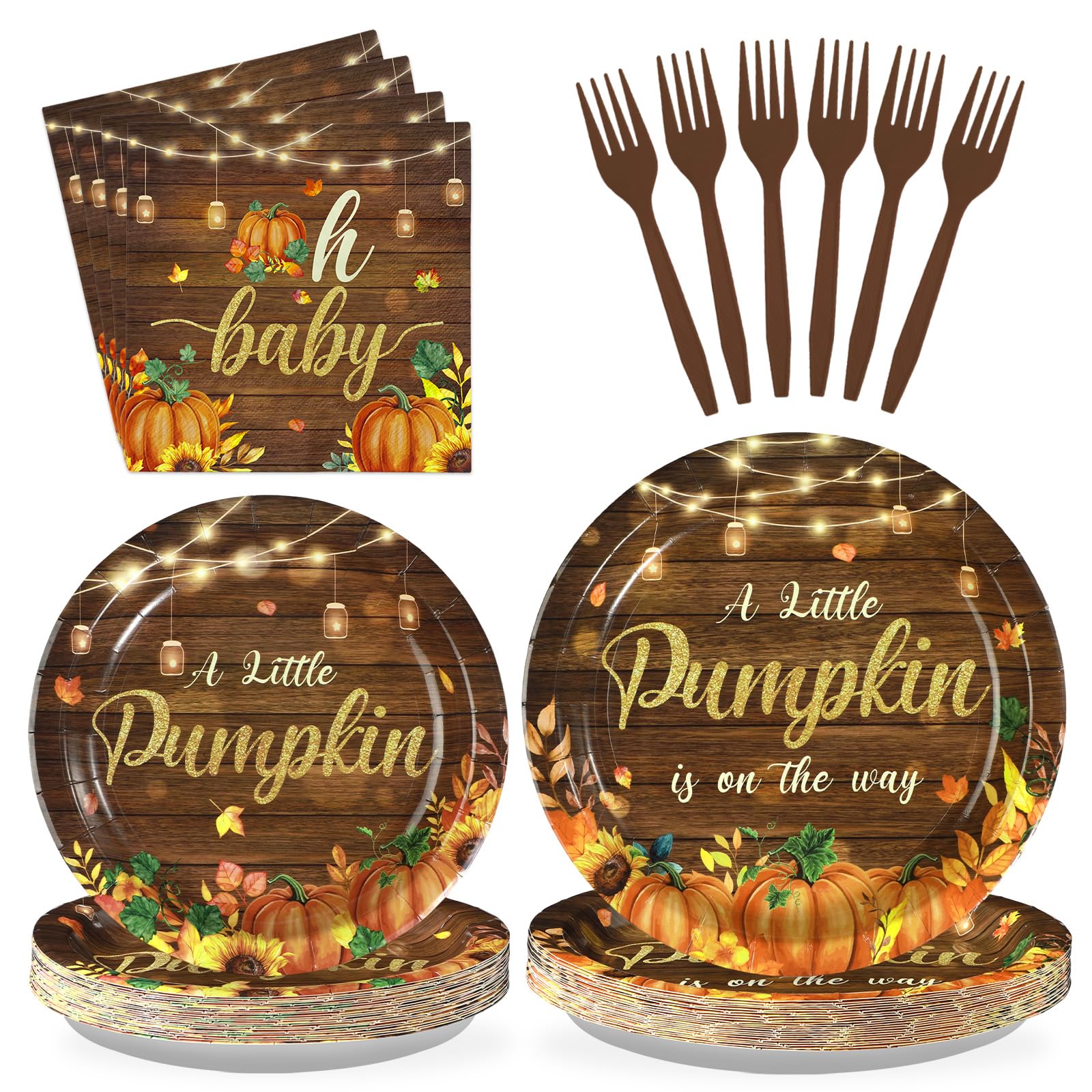 96Pcs Rustic Litttle Pumpkin Baby Shower Party Decorations, Serves 24