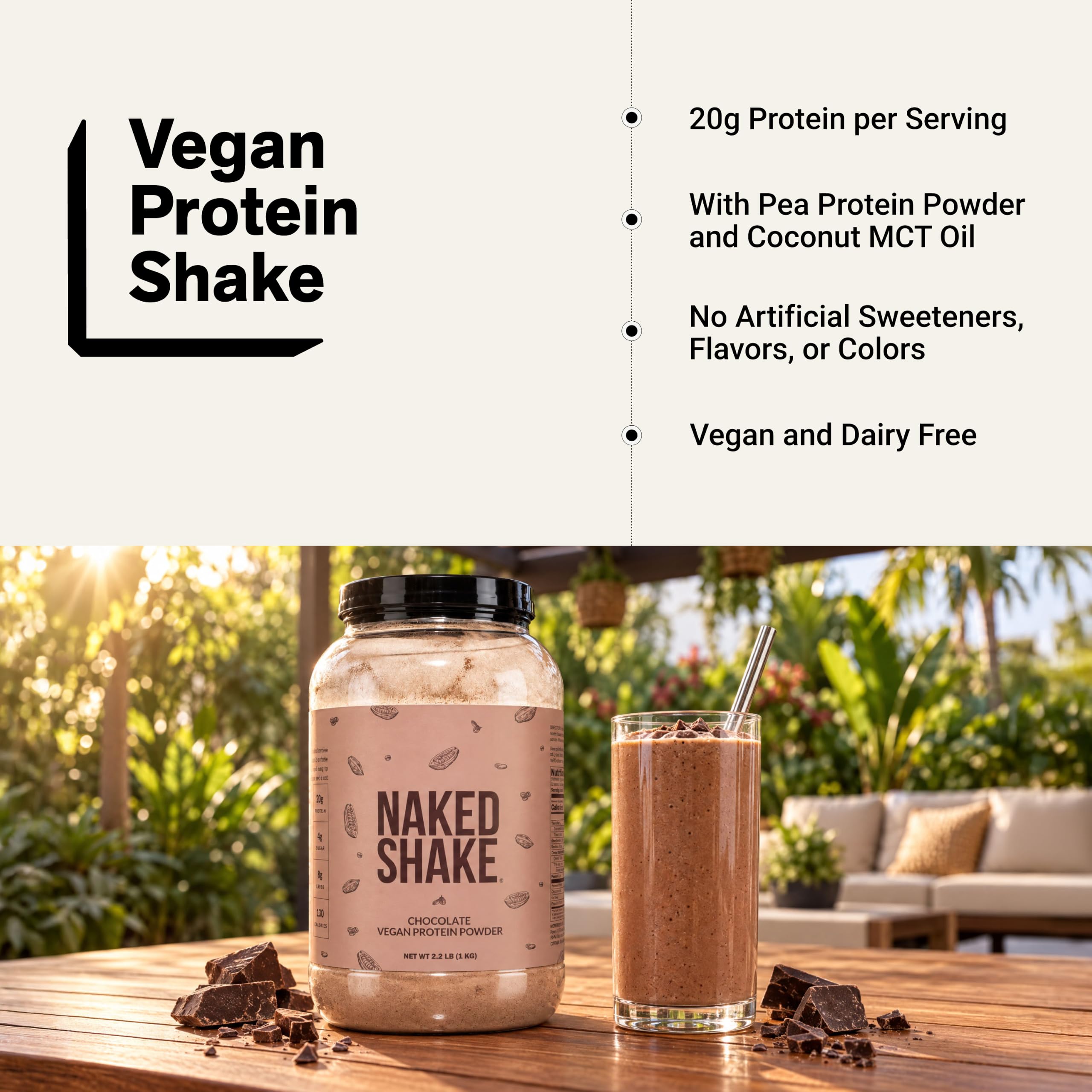 NAKED Shake - Chocolate Protein Powder - Plant Based Protein Shake with Mct Oil, NSF Certified, Gluten-Free, Soy-Free, No Gmos Or Artificial Sweeteners - 30 Servings — Amazon image 6