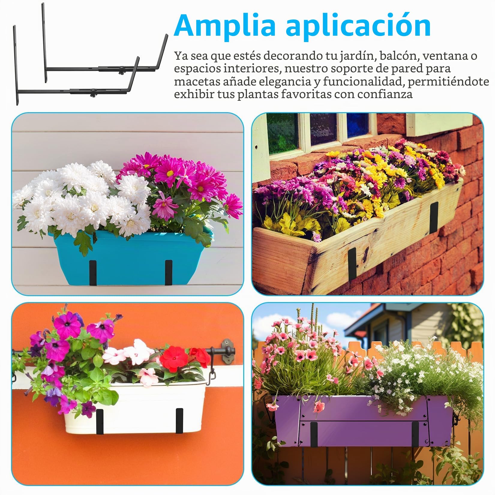 4 soportes de caja de ventana, soportes ajustables de 5.9 a 11.8 pulgadas para alféizar de ventana, macetas de balcón, macetas para barandillas, soporte colgante al aire libre para valla, balcón