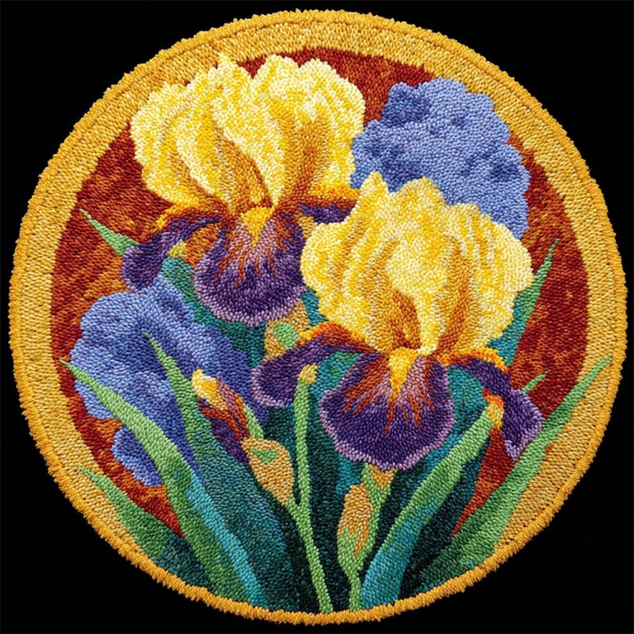 Kitquiver Latch Hook Rug Kits Golden Iris 80x80cm