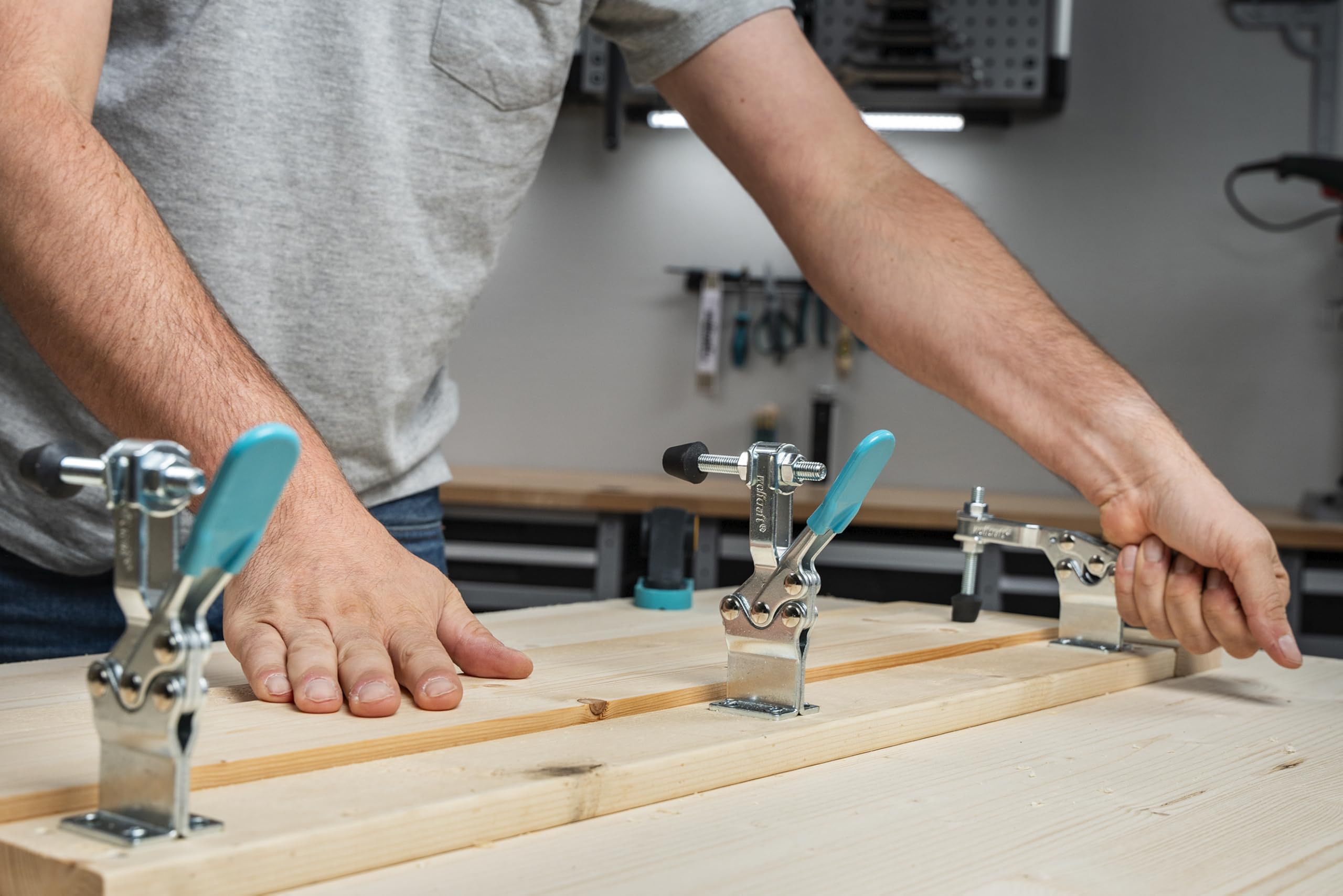 wolfcraft 6893000 - Sauterelle de serrage rapide et mobile - Pour une fixation sûre et rapide de pièces, idéale pour les travaux en série
