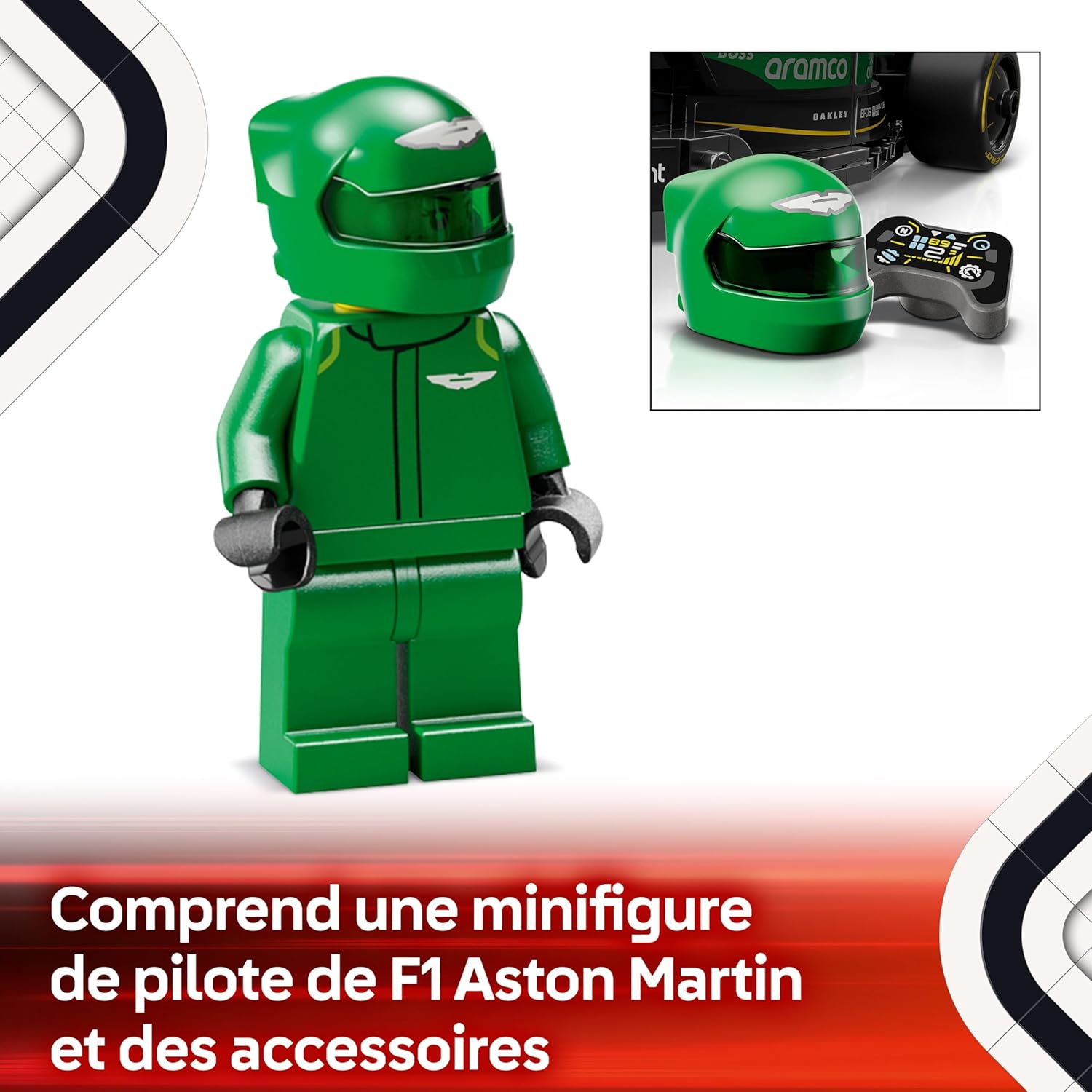 LEGO Speed Champions Aston Martin Aramco AMR24 77245 – Voiture F1 2024, 269 pièces, minifigurine pilote, jouet et modèle d’exposition dès 10 ans - Description
