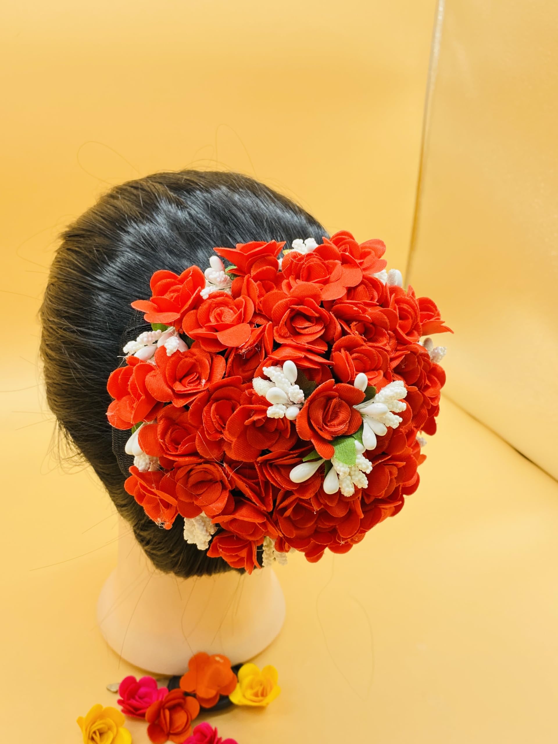 Vinsh Bond Women's Rose Flower Gajra Juda Hair Bun Styling Accessories ( Red) 1