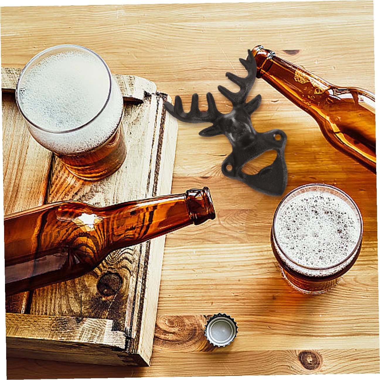 Mikikit Botellas Diseño Abridor Cerveza de Negro de Metal de Manual y Ahorra de Pared que Esfuerzo para Uso Diario en Ocasiones Obsequios