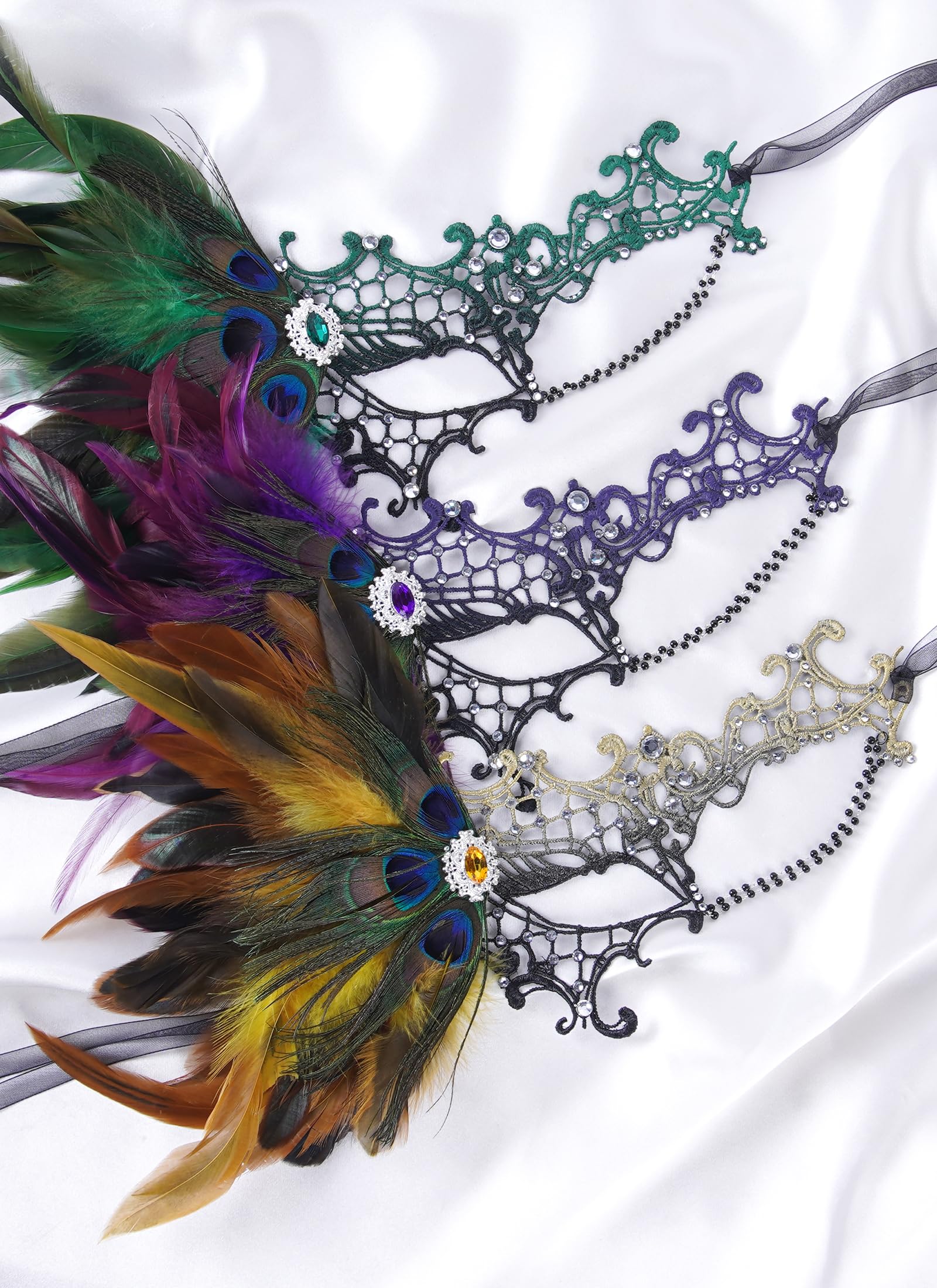 Zinniday Halloween Masquerade Masks for Women - 2026 Peacock Feather Lace Mask 1920s Venetian Eyemask for Party: Black Red