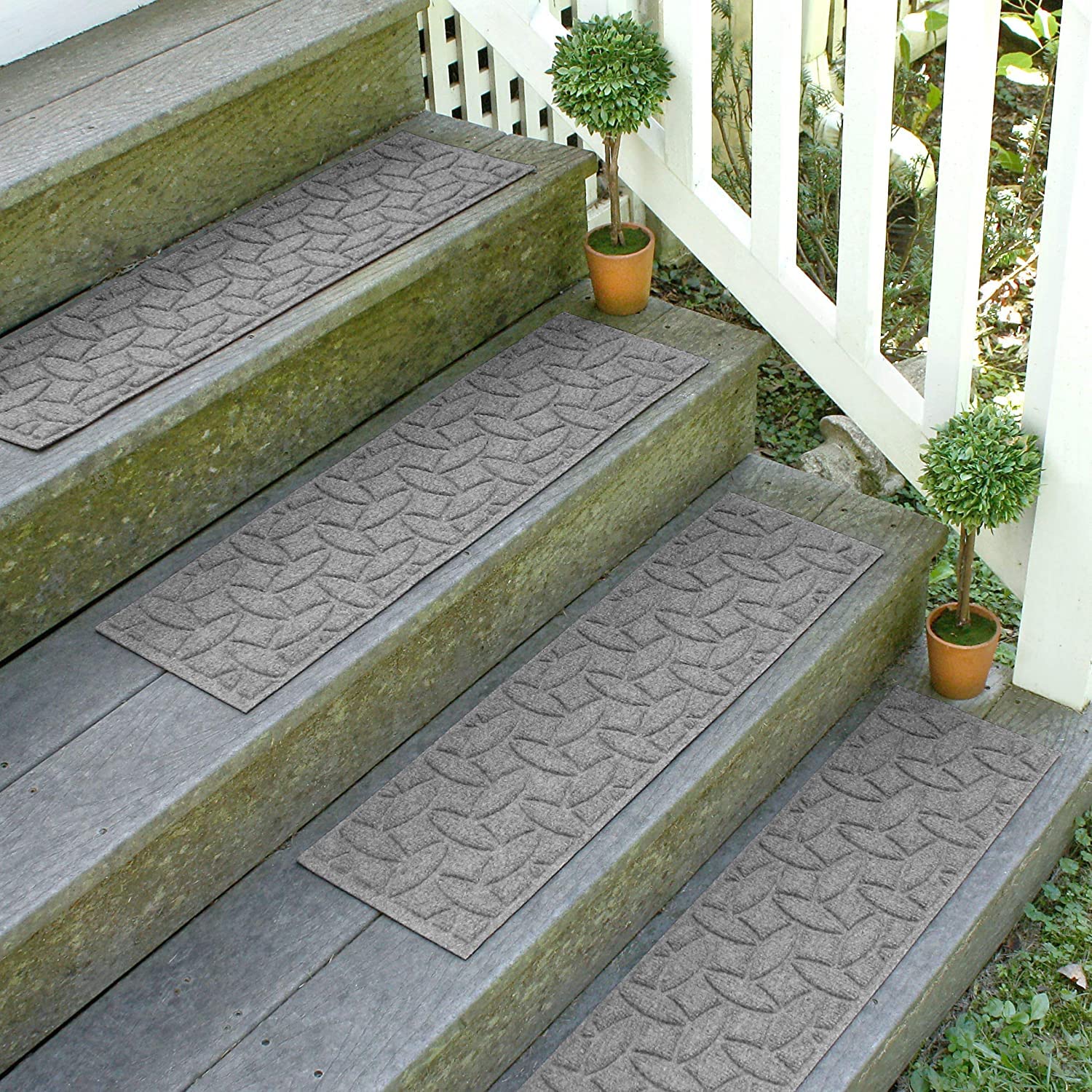 Bungalow Flooring Waterhog Stair Treads, Set of 4, 8-1/2 x 30 inches, Made in USA, Durable and Decorative Floor Covering, Indoor/Outdoor, Water-Trapping, Ellipse Collection, Medium Grey
