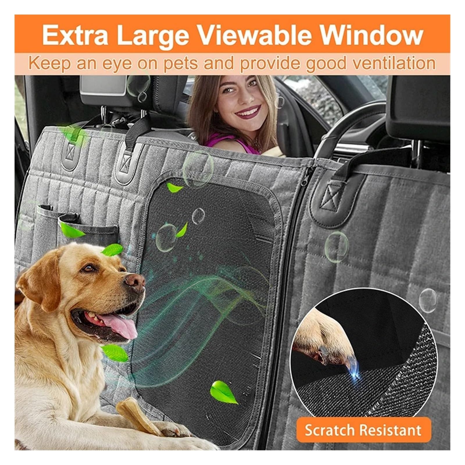 Funda para asiento de coche para perro con ventana de malla, hamaca para perro, impermeable, antideslizante, protector de asiento trasero para coche, camión, SUV (gris)