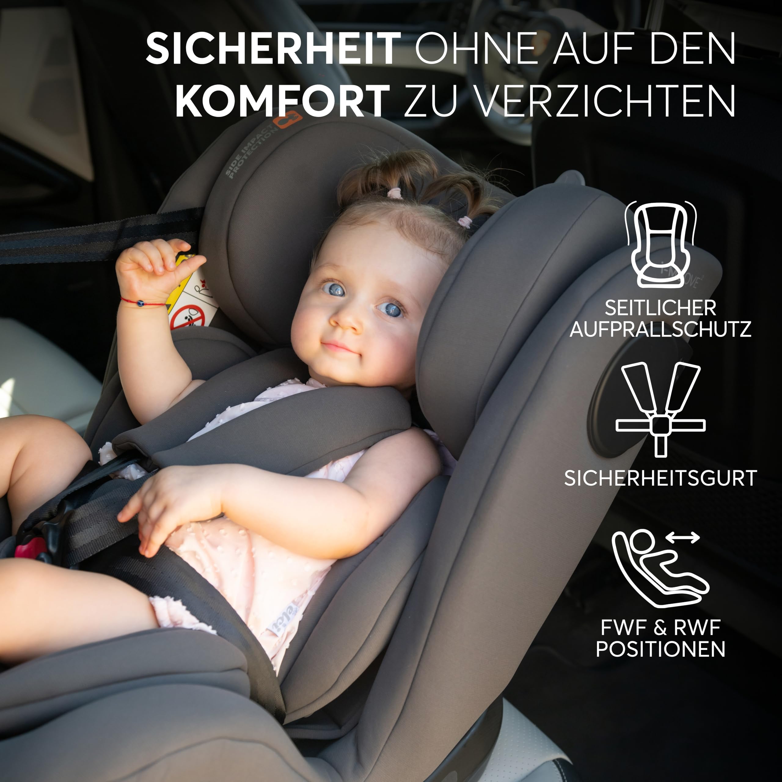 KikkaBoo Kindersitz 9-36 kg mit ISOFIX & 360° Drehung i-MOOVE 2, i-SIZE, 40-150 cm Reboarder, Rückwärts/Vorwärtsgerichtet, Verstellbare Kopfstütze, Liegefunktion, Dunkelgrau