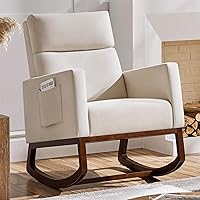 Yaheetech Modern Glider Rocking Chair with High Back, Side Pocket & Wood Legs - Beige Nursery Accent Armchair for Bedroom Living Room