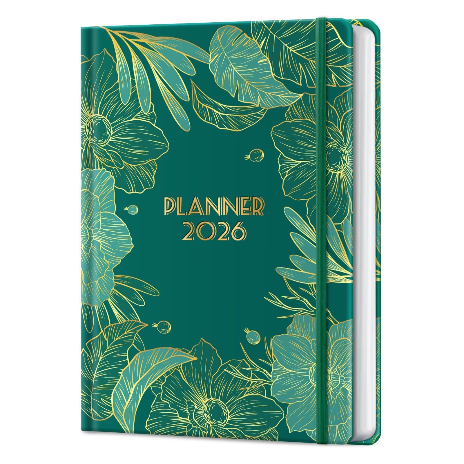 2026 Planner, 12 Month Agenda Daily Planners, Hardcover Weekly and Monthly Calendar 2026 Planner from Jan. to Dec, Habit Tracker Journal with Ribbon Bookmark 5.75" x 8.4"(Peacock Green)