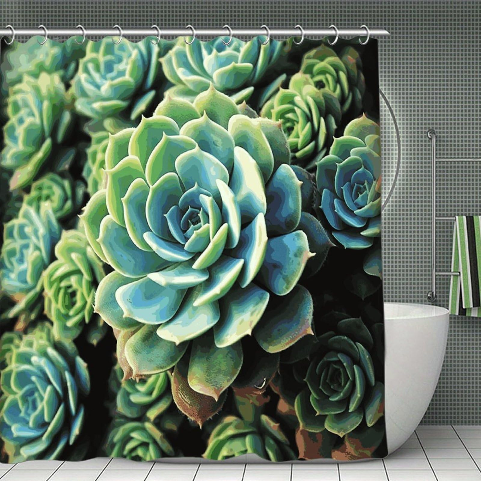 FekiLoot Succulent Plants Shower Curtain Minimalist Thick Bathroom Curtain Washable Modern Bathroom Shower Curtain Heavy Duty Waterproof Cloth Bath Curtain with Hooks 70.8"x70.8"