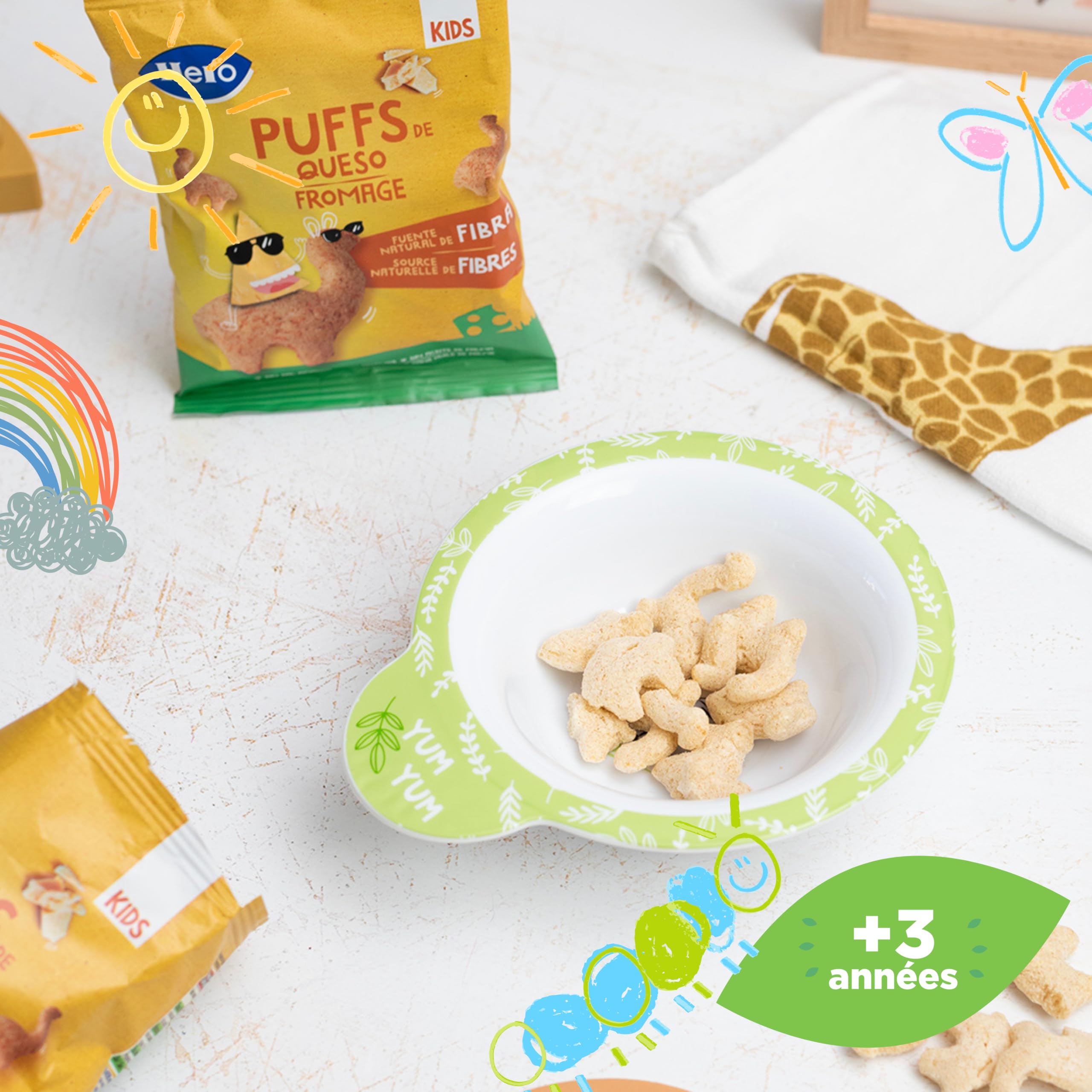 Hero Kids - Puff Snack de Fromage, Ingrédients 100% Naturel, Source Naturelles de Fibres, Sans sel ajoutés, Sans Huile de Palme, Sans Additifs, Snack pour enfants, Pack de 12 x 12g