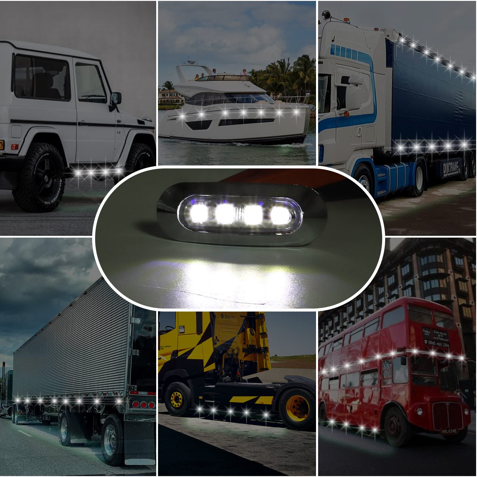 Biqing 10x Luce di Ingombro Laterale Bianco,12V/24V 4 LED Indicatore di Direzione Laterale Posteriori indicatori di Luce luci di Posizione Laterali con Cornice Cromata per Camion Caravan Trattore Bus