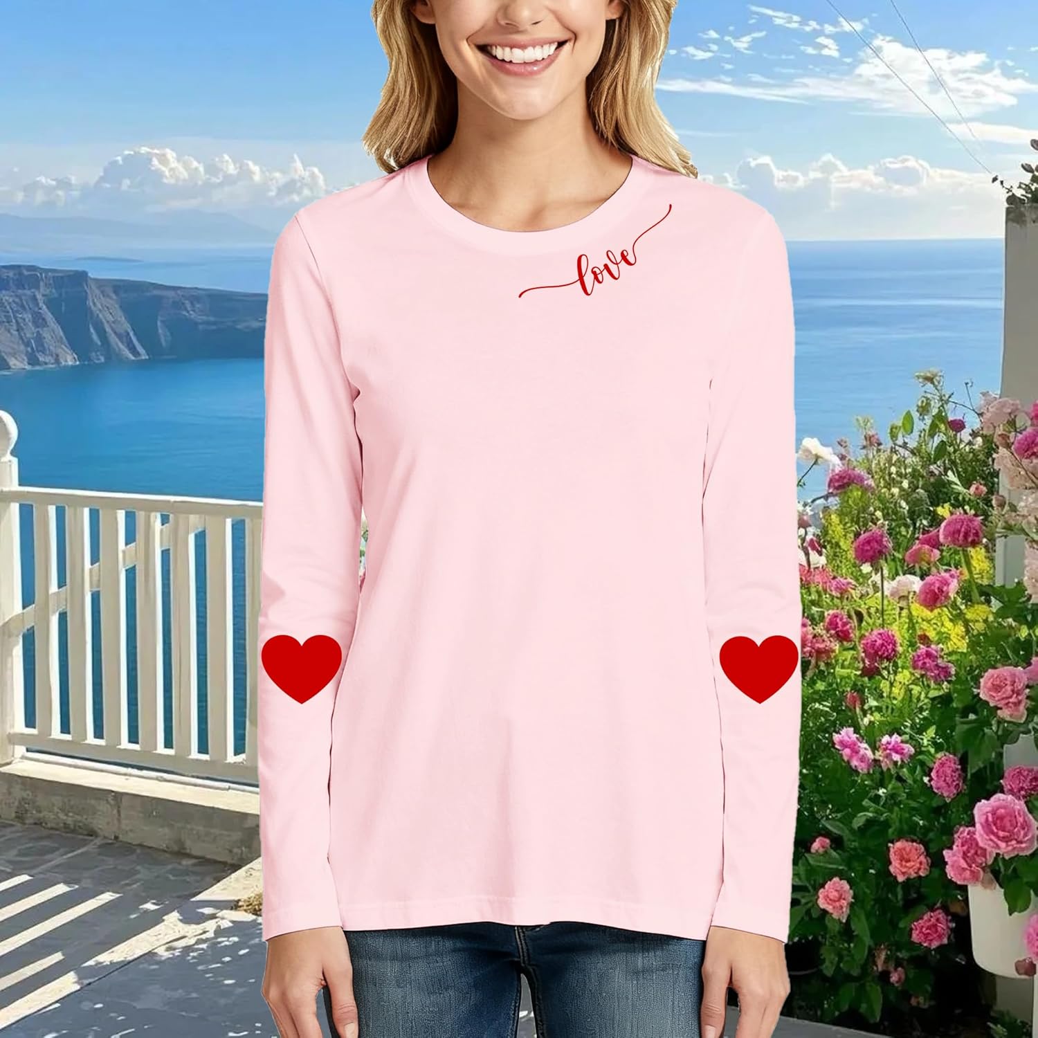 Women's Valentine's Day Shirt Valentine Love Heart Long Sleeve T-Shirt Lover Girlfriend Tops - Image 5