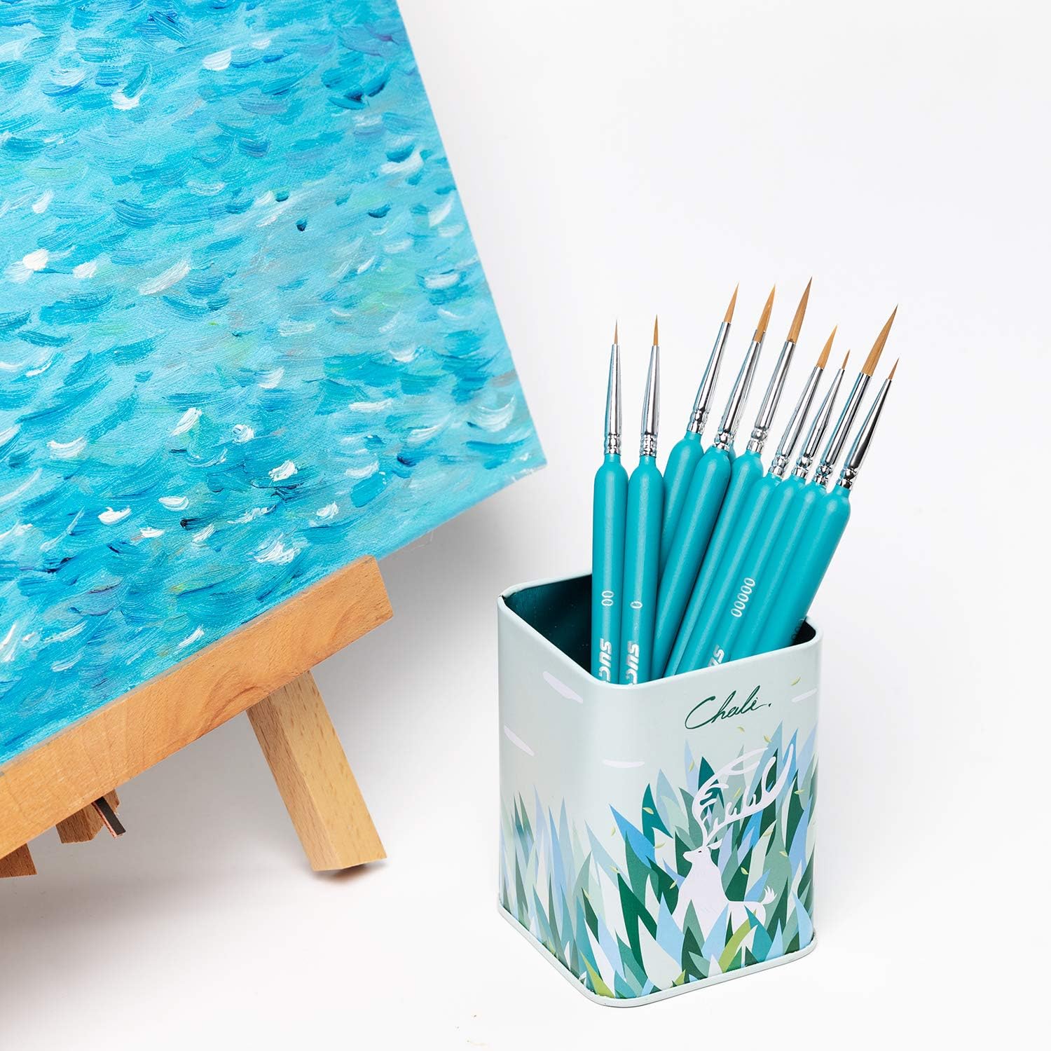 11Pcs Miniature Paint Brushes, Detail Fine Tip Paint Brushes Set with Ergonomic Handle - Suitable for Acrylic Painting, Oil, Watercoloring, Face, Nail, Scale Model Painting, Line Drawing
